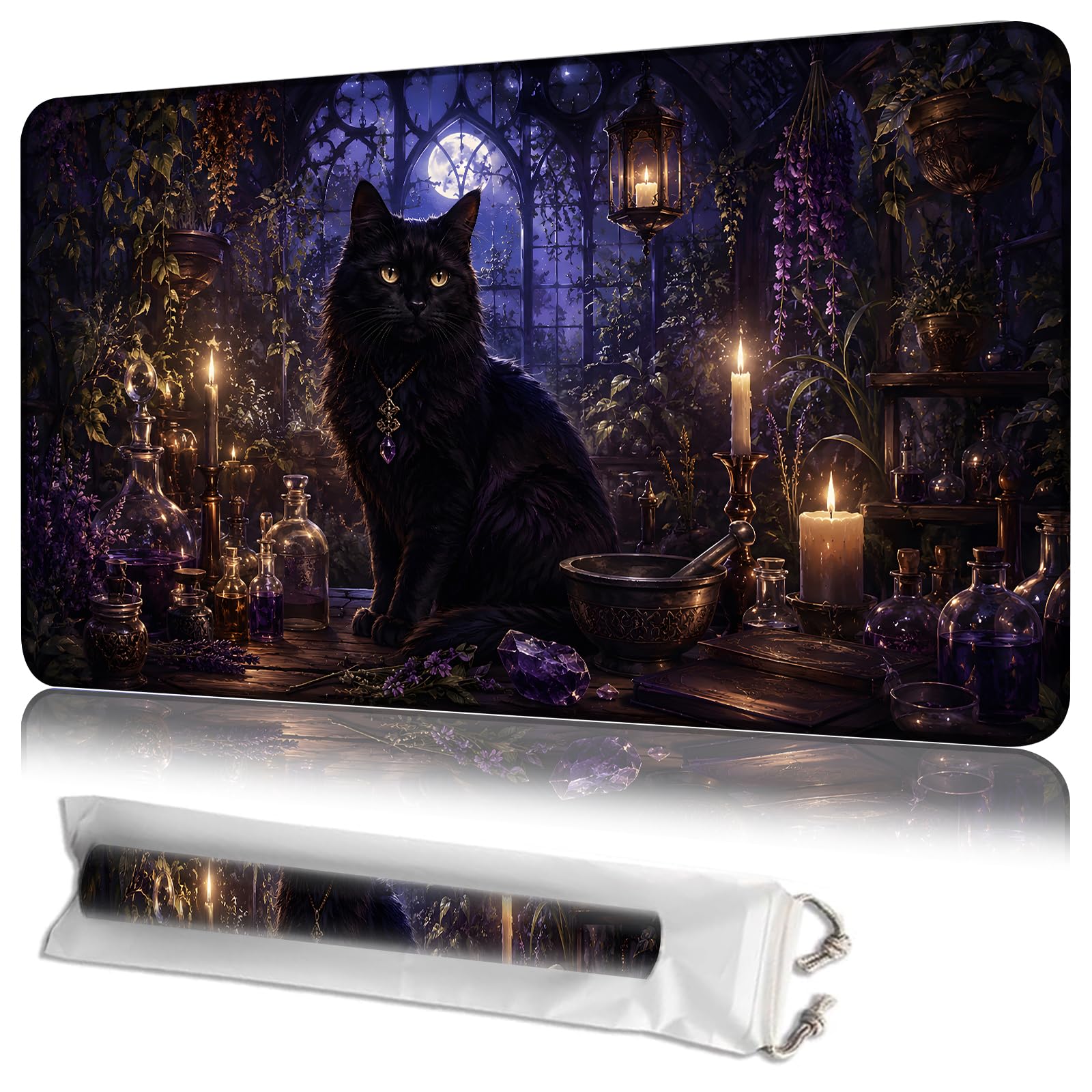JANENFNA MTG Playmat 24 x 14 in with Storage Bag, Non-Slip Rubber Base