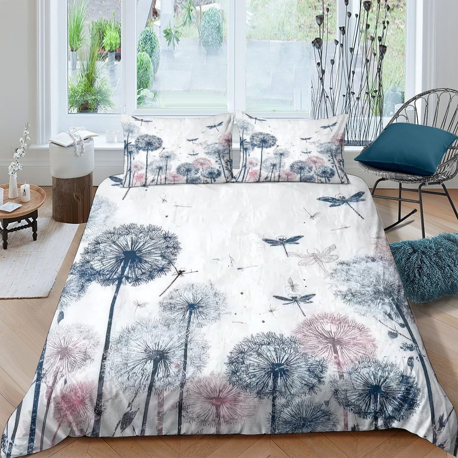 Ctjqhvkz Style-10 3D Printed Dandelion Meadow Fitted Sheet Microfiber Soft Breathable Pastel Blossom Mattress Cover Bedroom Decor Single（135X200cm）