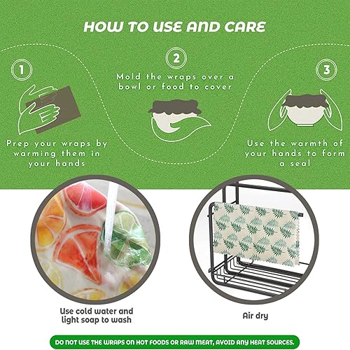 Miniatura 4 de Zelten Envolturas reutilizables de cera de abejas (6 paquetes, 3 tamaños S, M, L, con cuerda de cáñamo de 6.6ft, dos botones) sin plástico y