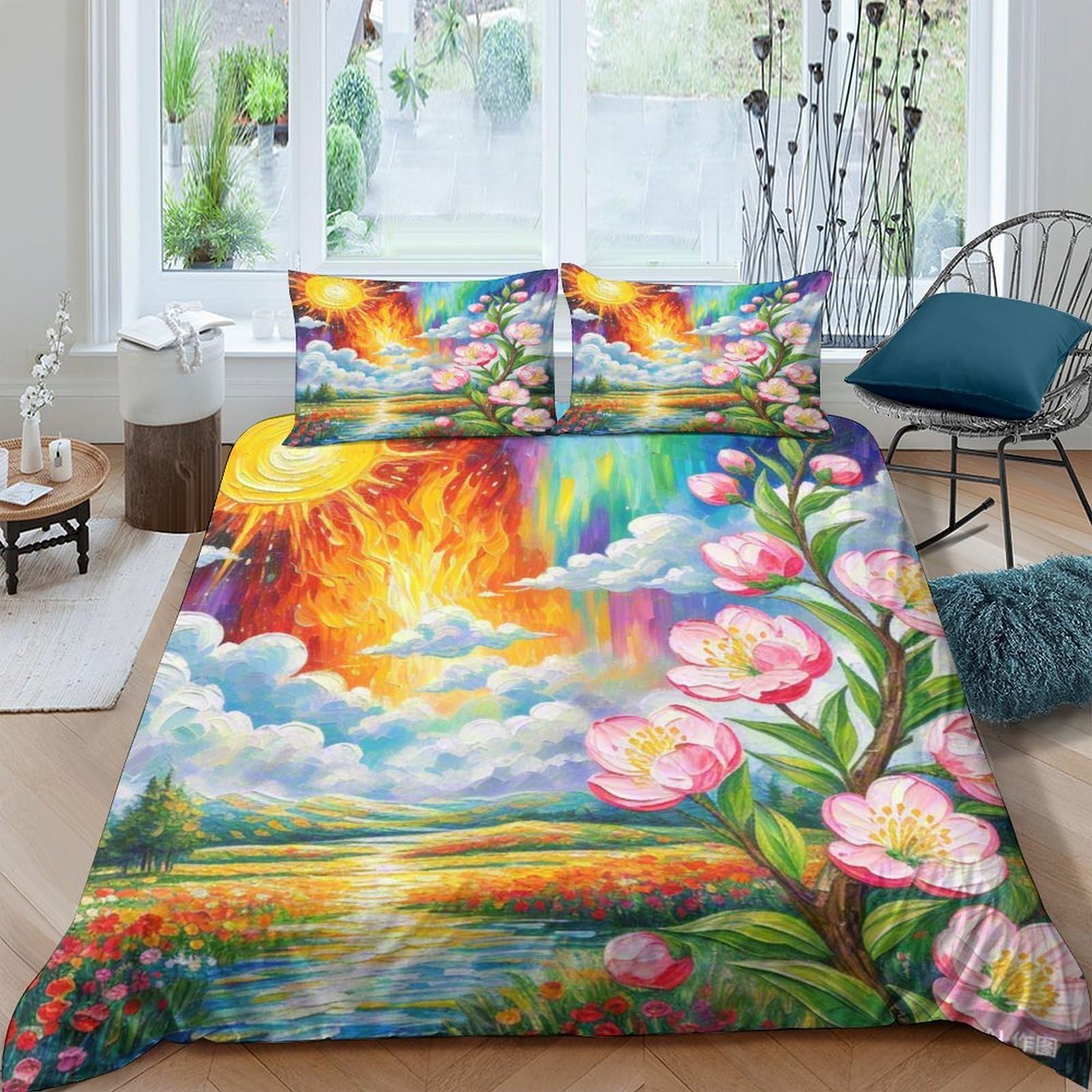 Parure de lit fleur de pêche 3D King pour une chambre d'ado douce et moderne