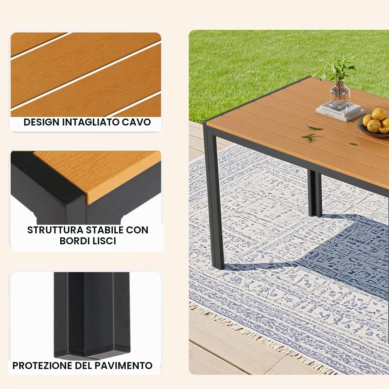 Clevich Tavolo da giardino 110x70 cm in alluminio e WPC - Tavolo da balcone resistente a intemperie, calore e condizioni atmosferiche per terrazzo e esterni
