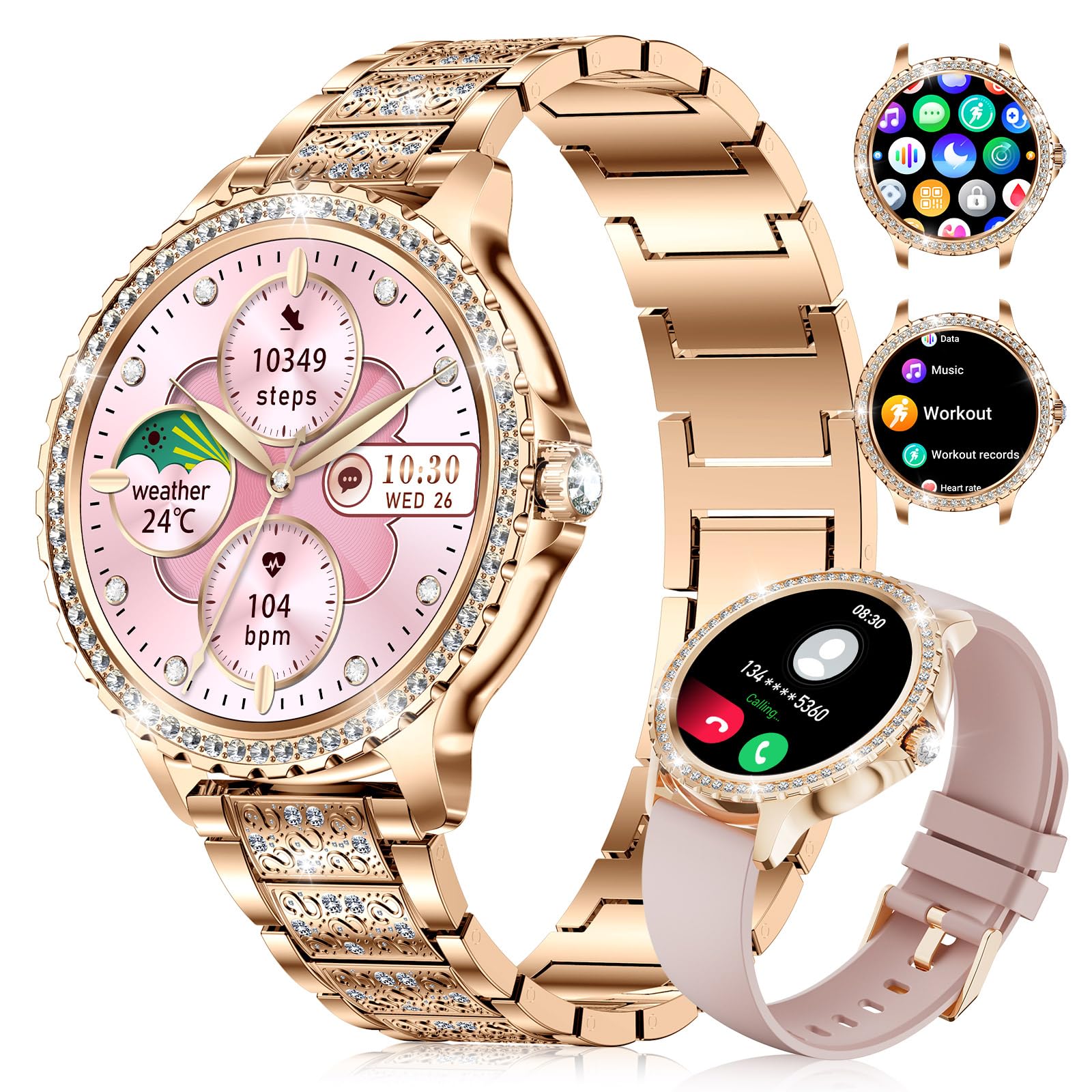 FITFLEX Smartwatch Damen mit Telefonfunktion, 1,35" HD Smart Watch Damen mit Herzfrequenz Schlafmonitor Schrittzähler, IP67 Wasserdicht, Fitnessuhr mit Sportmodi,Android iOS BW1845