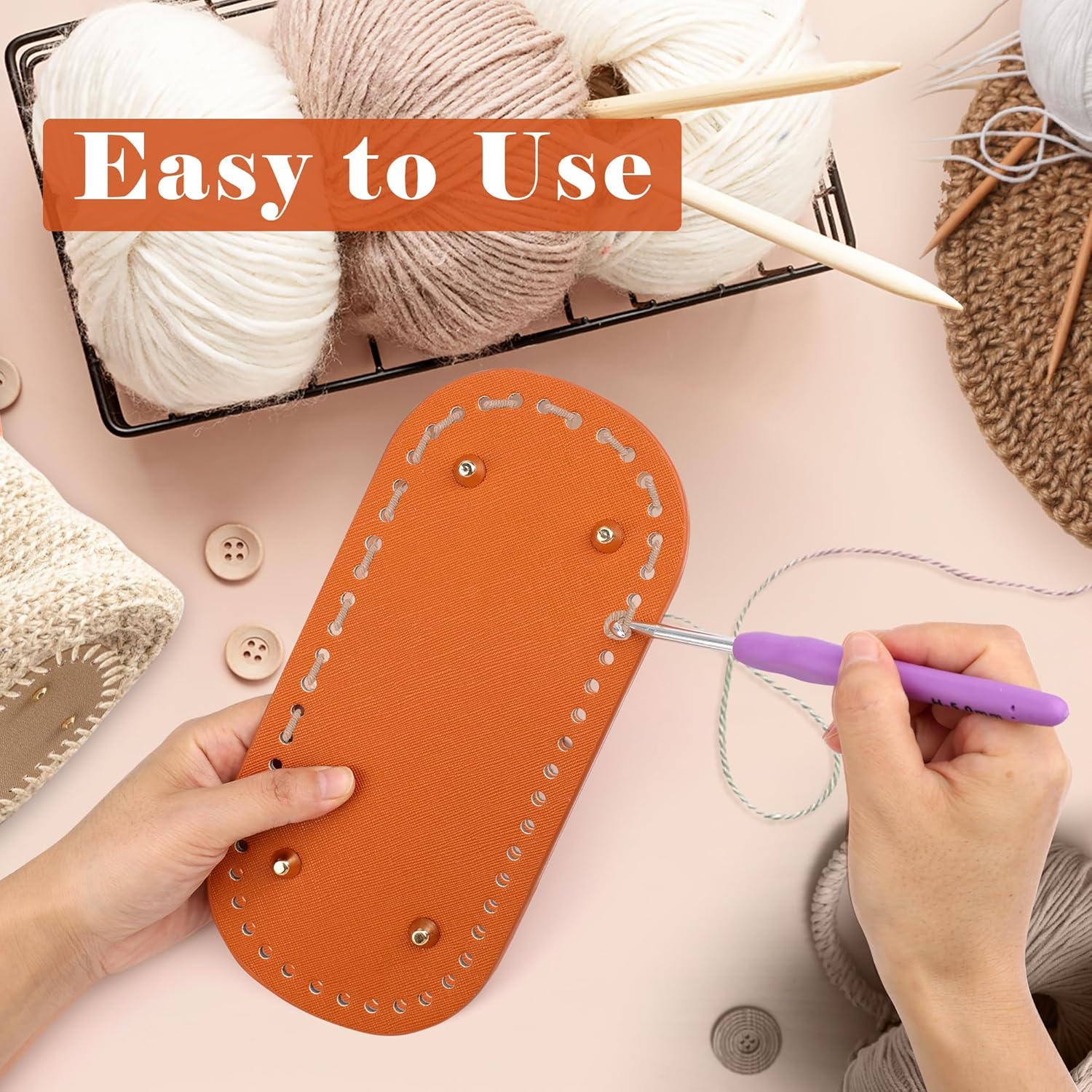 Coitak 3+6 PCS Bag Bases for Crochet with Braided Purse Handles for Bag Making, 2 PCS Crochet Hooks, 3 Colors Leather Purse Bottoms for Crocheting, 12 Inch Handbag Handles (White, Black, Brown) - Image 6