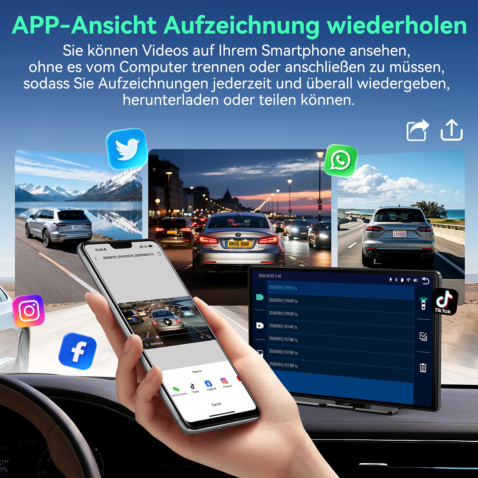 Carplay Display FüR Car Play und Android Auto,11.3 Zoll Touchscreen Android Auto Display Bildschirm Tragbares Autoradios,Carplay Display mit siri/GOO-gle,Dashcam,Navigation,Bluetooth,Mirror Link