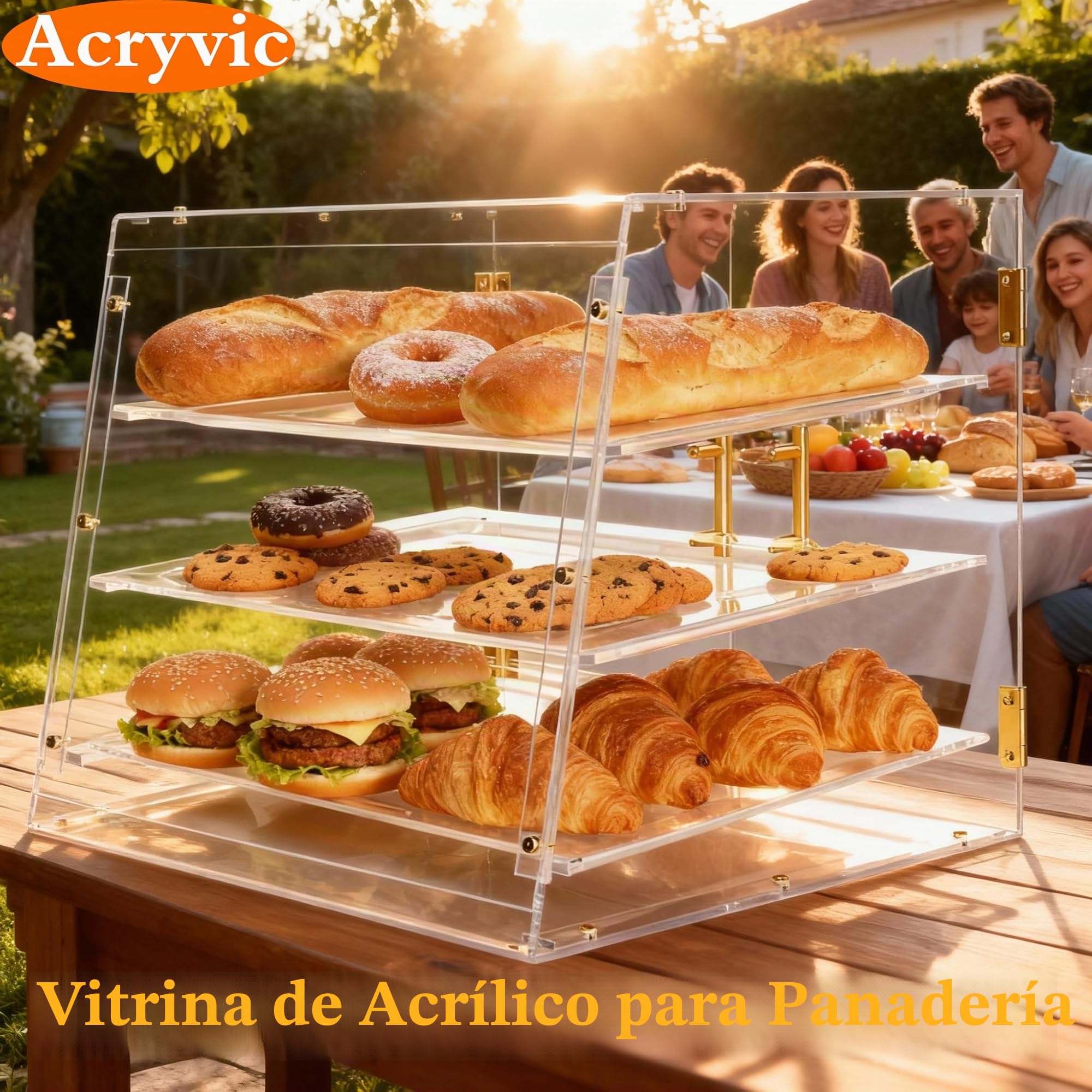 Vitrina de exhibición de panadería Acryvic de 3 bandejas, vitrina comercial de pastelería con puertas magnéticas, gabinete de exhibición de pasteles y alimentos de 53 x 43 x 42 cm para venta al por
