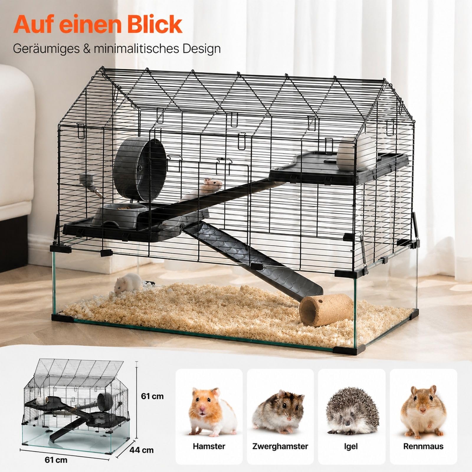 Hamsterkäfig aus Draht mit transparenten Wänden für Nager, Mäuse und Rennmäuse