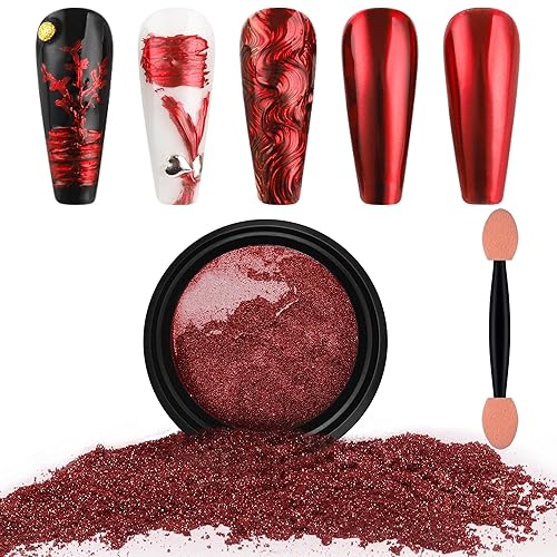 Artdone Chrome Nail Powder,Red Iridescent Aurora Powder Metallic Mirror Effect