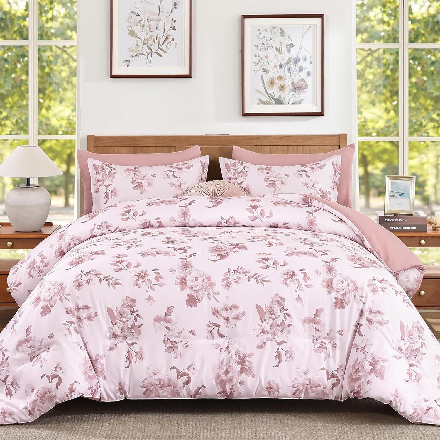 Couette sans housse lavable 240x260 rose grand confort thermique pour lit 2 personnes