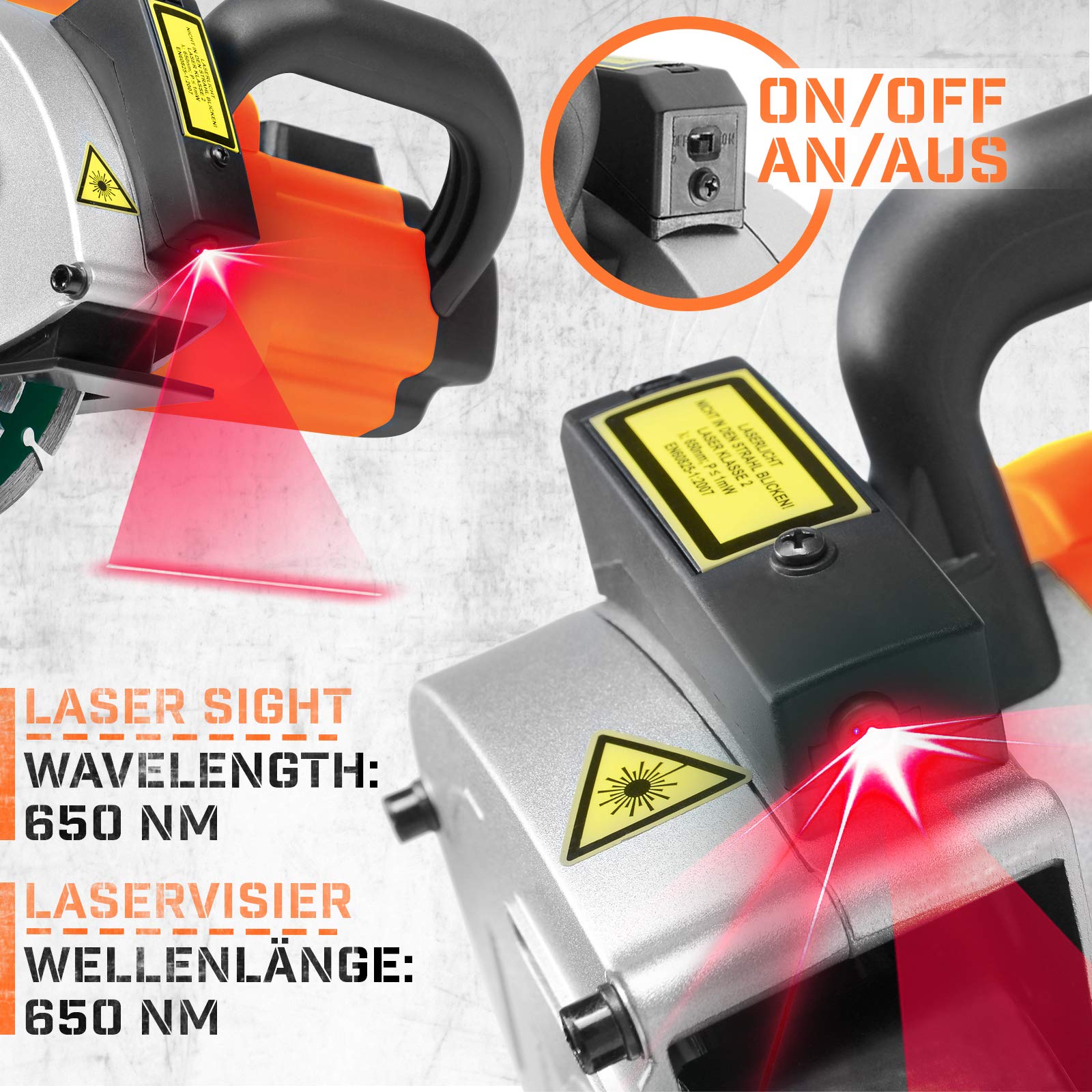 TIMBERTECH® Mauernutfräse mit Laser - 1700W, 4.000 U/min, Nuttiefe bis 40mm, Nutbreite bis 33mm, Diamantscheiben 150mm, Koffer und Absaugung Adapter - Schlitzfräse, Mauerfräse, Wandfräse, Betonfräse