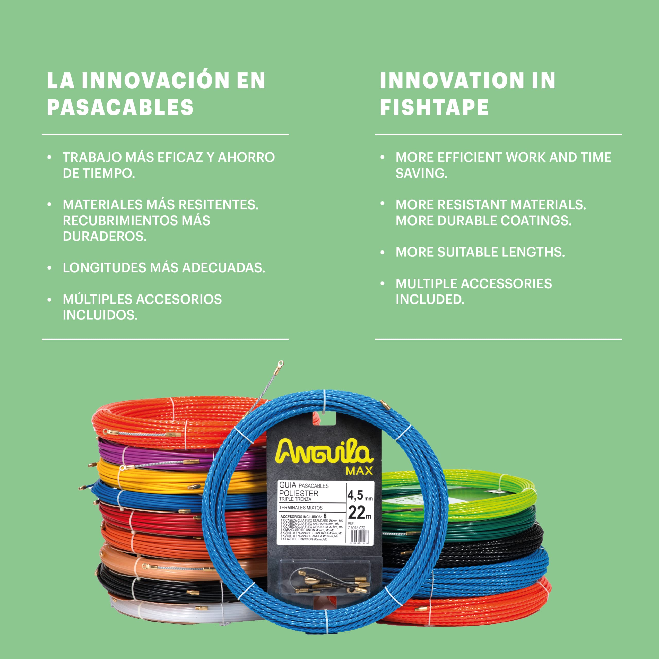 Anguila | Guía Pasacables | Fibra de Vidrio Reforzada + Propileno | Terminales Intercambiables | Color Azul | Diámetro 3mm | 10 Metros
