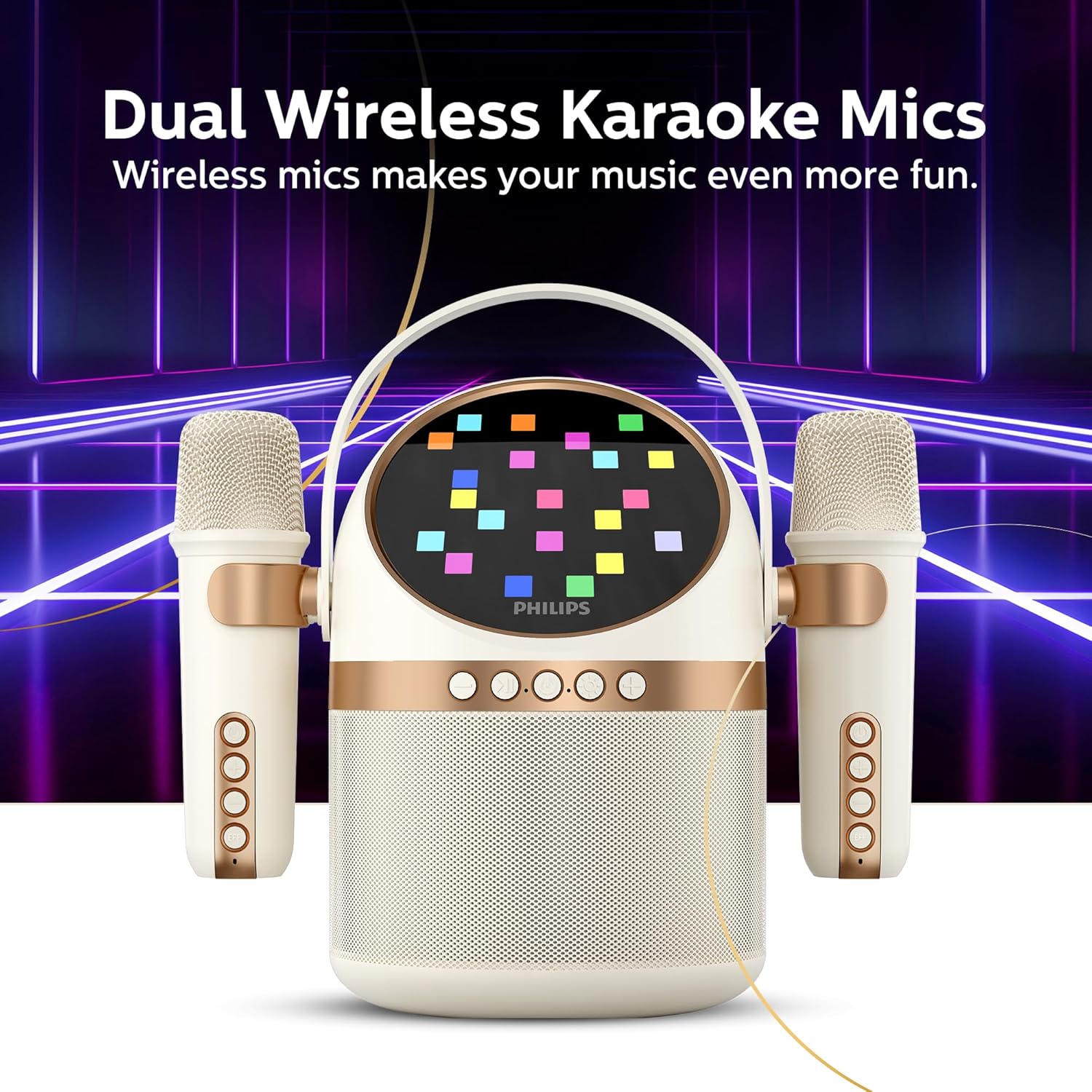 Philips Wireless Bluetooth Karaoke Speaker with 2 Microphones, 6 Voice Effects, 4 Visual Display Modes, 7 Hours Playback Time, Multiple Connection Options, USB/AUX/TF Card