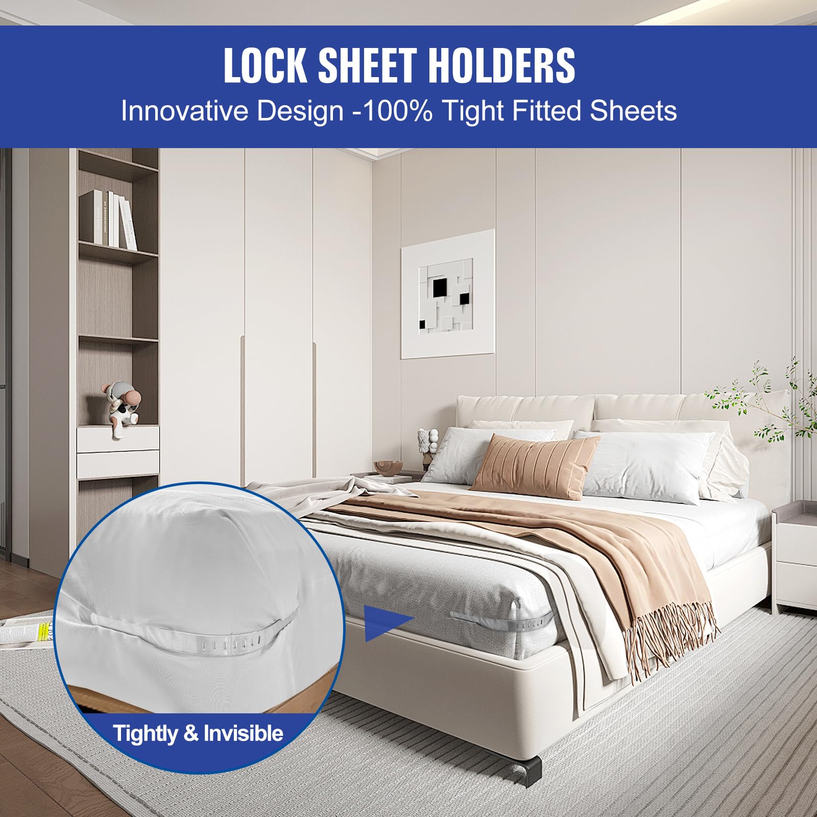 RLSHEN Bed Sheet Holder Straps Hold The Sheets in Place, Enhanced Bed Sheet Clips Keep The Sheets on and Taut Fit, Easy Installation
