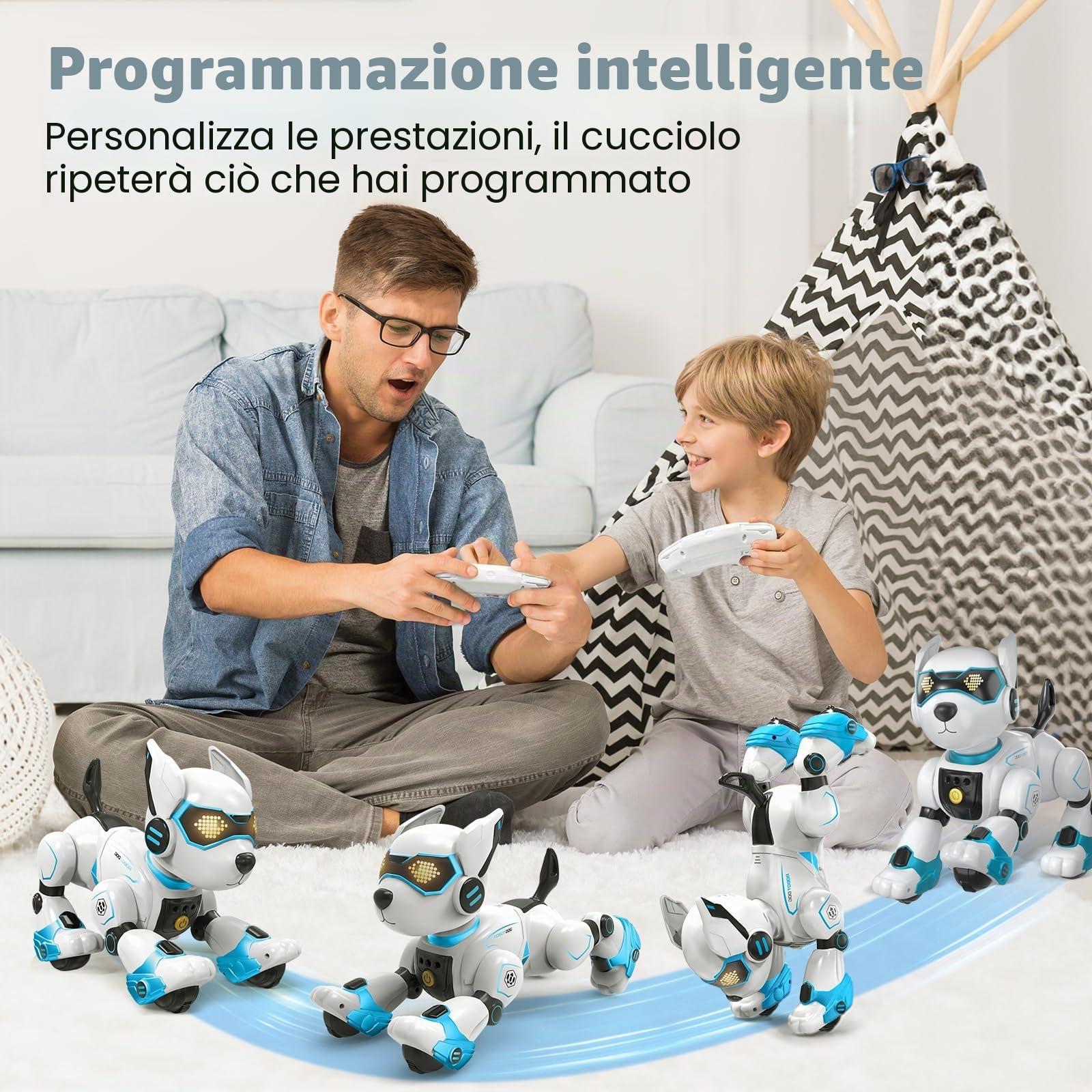 PRANITE Cane Robot per Bambini, Robot Cane Programmabile e Telecomandato, Giocattolo Interattivo Ricaricabile con Controllo Vocale e Gesti, Musica e Danza, Idea Regalo per Bambini e Bambine