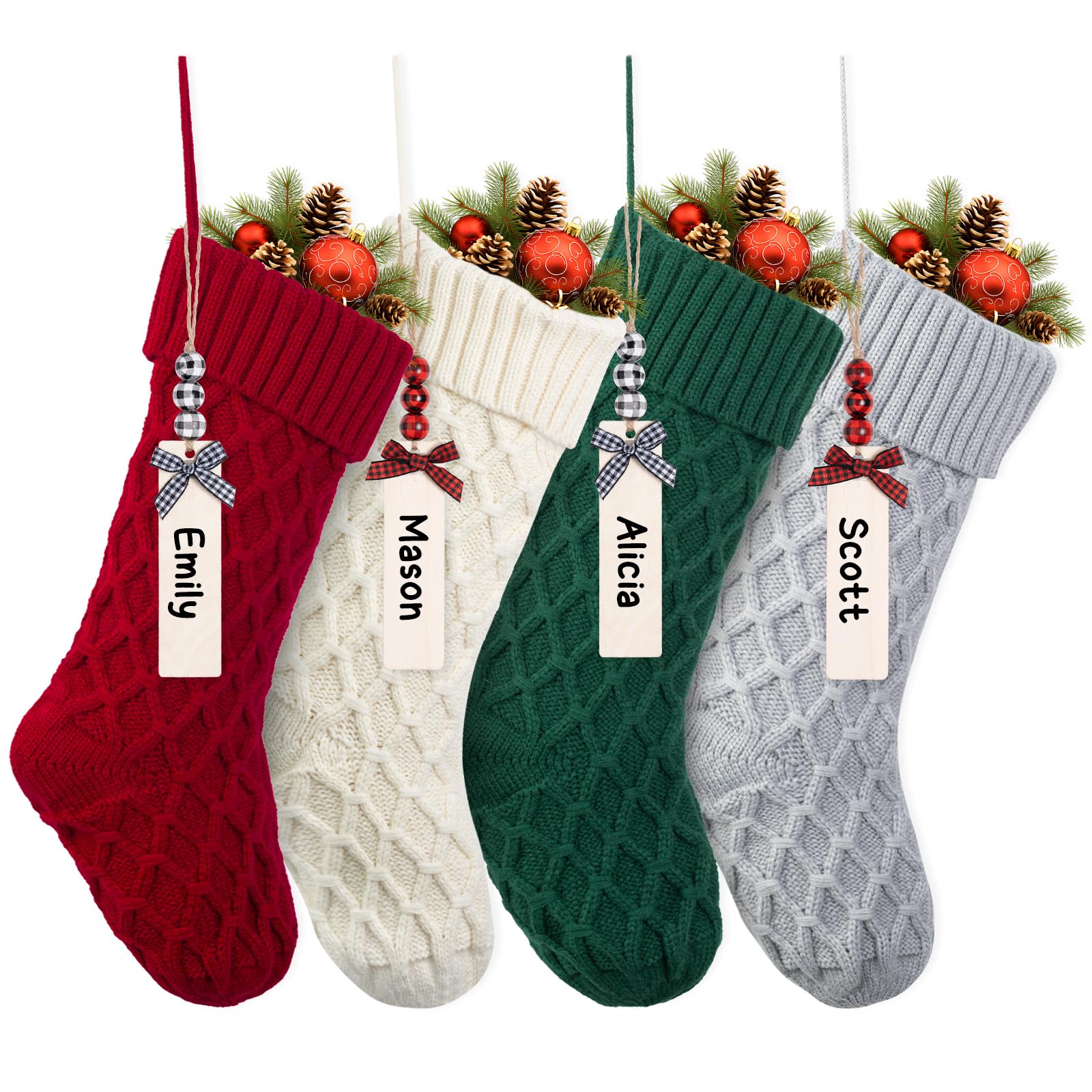 Mostop Weihnachtsstrümpfe, 45,7 cm, große Größe, Zopfmuster, Weihnachtsstrümpfe für Urlaub, Weihnachten, Party, Familiendekoration, 4 Stück