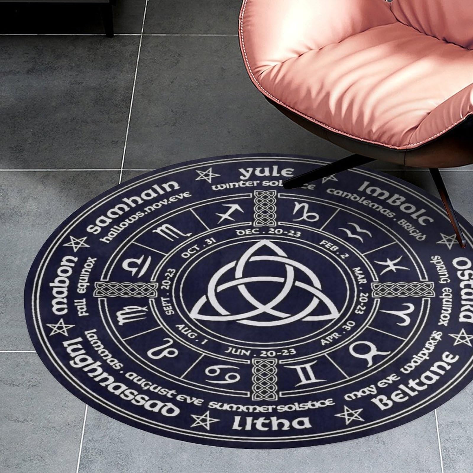 Tapis rond Viking pour salon design mythologie nordique corne d'Odin 90cm