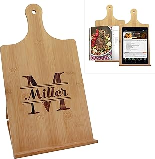 Personalized Bamboo Cookbook Holder - Custom Monogrammed and Engraved Recipe Cook Book Stand - Wooden Housewarming, Kitchen Decor Gift (Vertical - 7.25