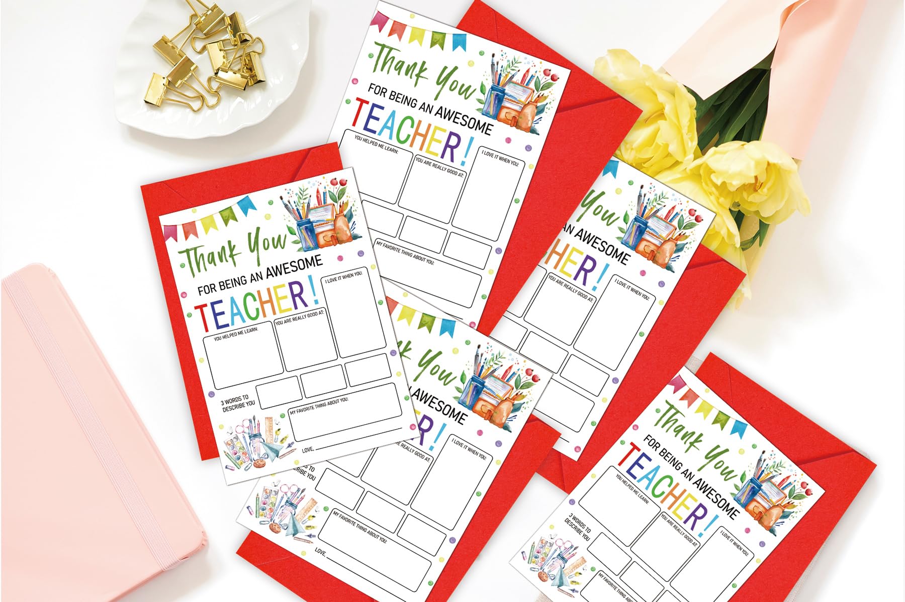 Paquete de 10 tarjetas de agradecimiento para profesores, tarjeta de agradecimiento para profesores, tarjeta en blanco con sobre, regalo de semana de agradecimiento para profesores, tarjetas para