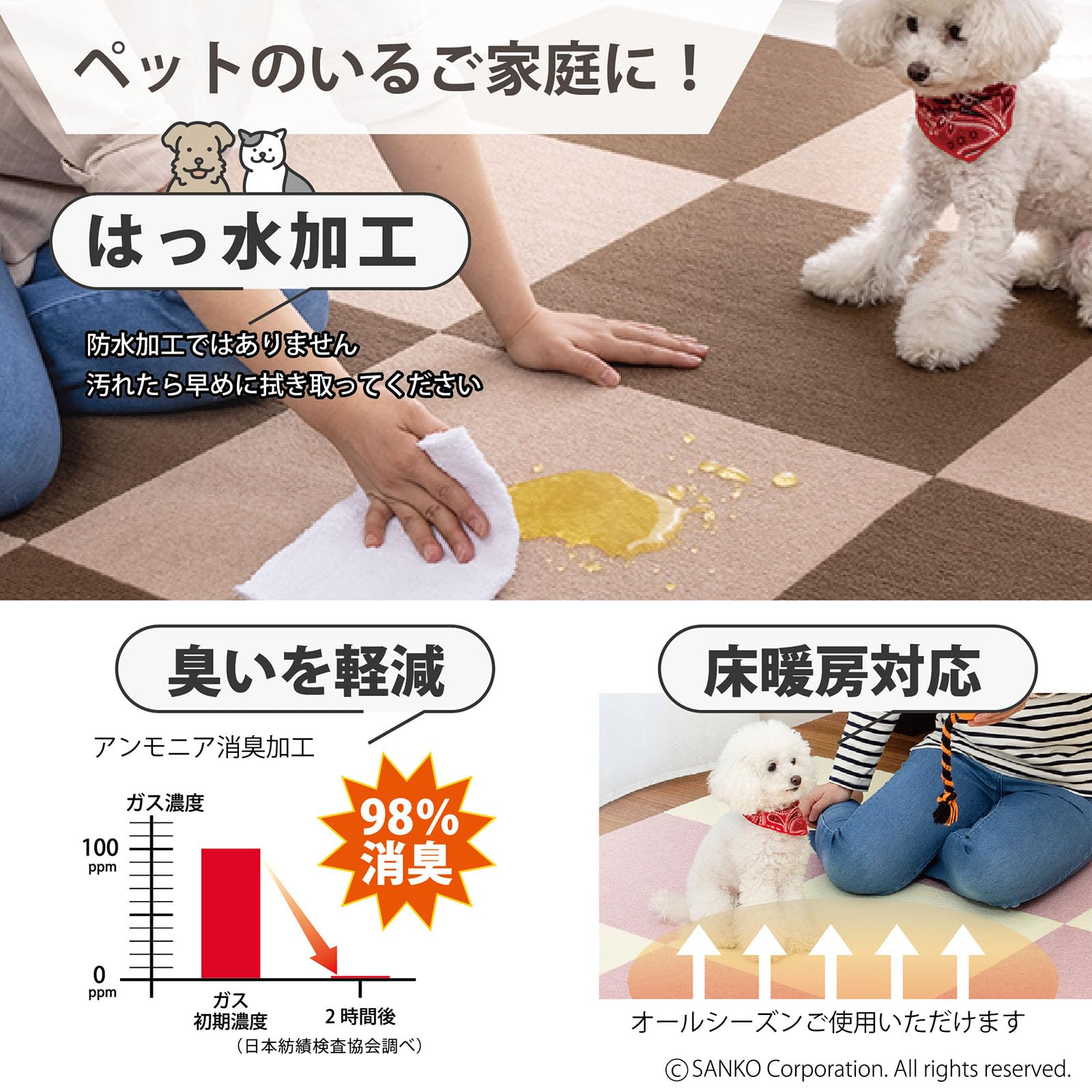 Amazon｜Sanko サンコー三つ葉 ずれない ジョイントマット 大判 45