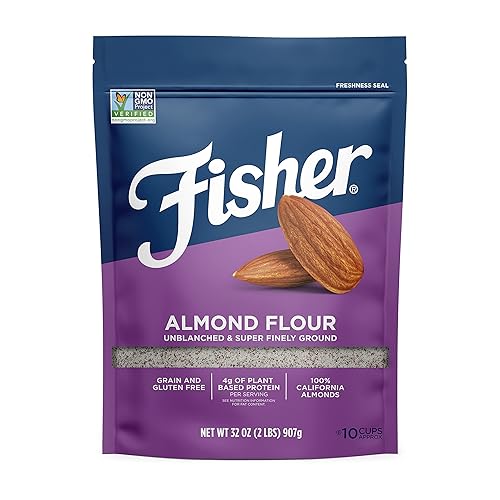 Fisher Harina de almendras 32 onzas naturalmente libre de gluten sin conservantes sin OMG ceto paleo apto para veganos sin blanquear súper finamente