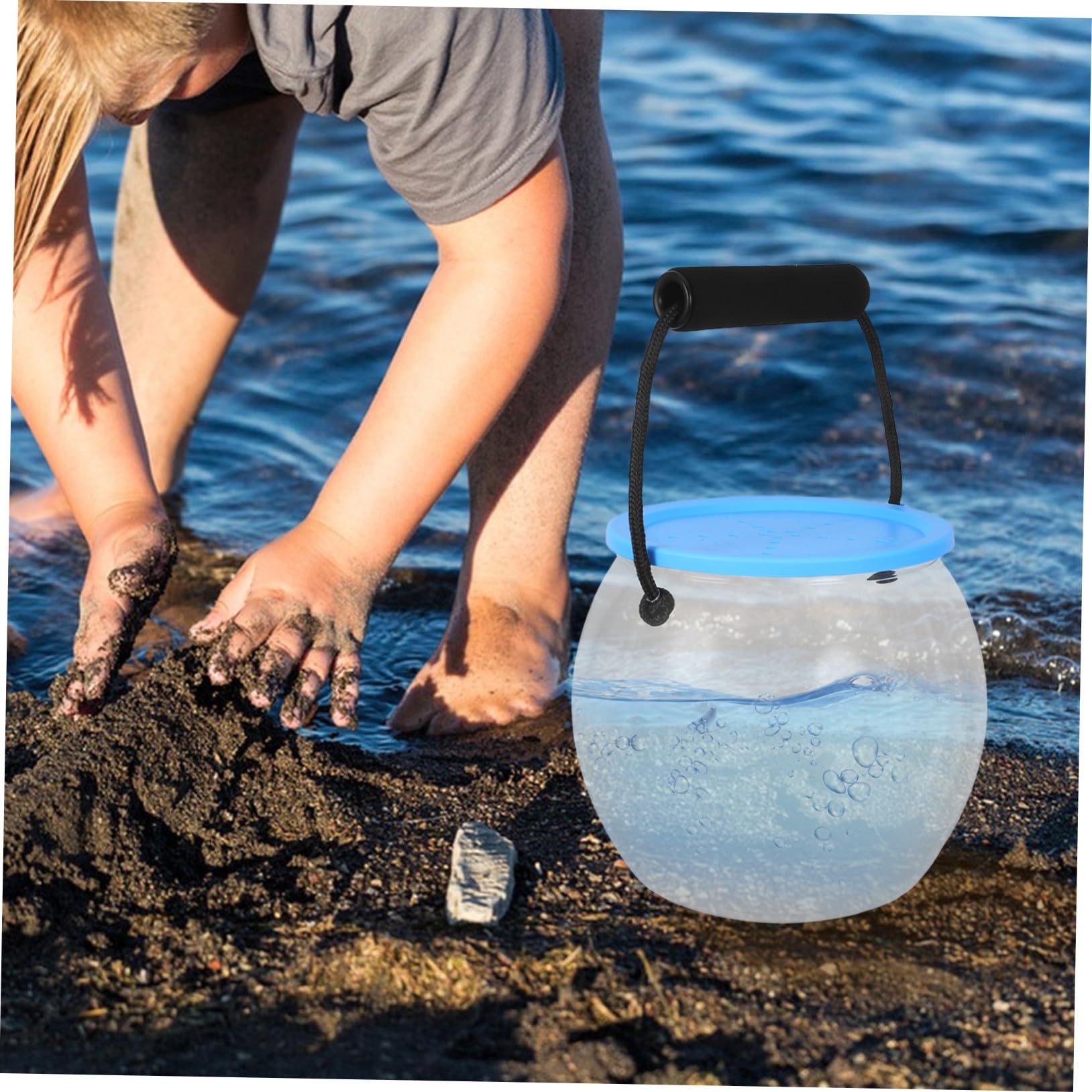 2 Stück Kleine Transparente Kunststoff fischschale mit Sicherem Deckel und Traggriff Tragbarer Aquarium Eimer für Fische Schildkröten und Wasseraufbewahrung Beim Angeln Strand See