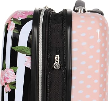 Betsey Johnson Designer 20 Inch Carry On - Expandable (ABS + PC) Hardside Luggage - Lightweight Durable Suitcase With 8-Rolling Spinner Wheels for Women (Stripe Roses)