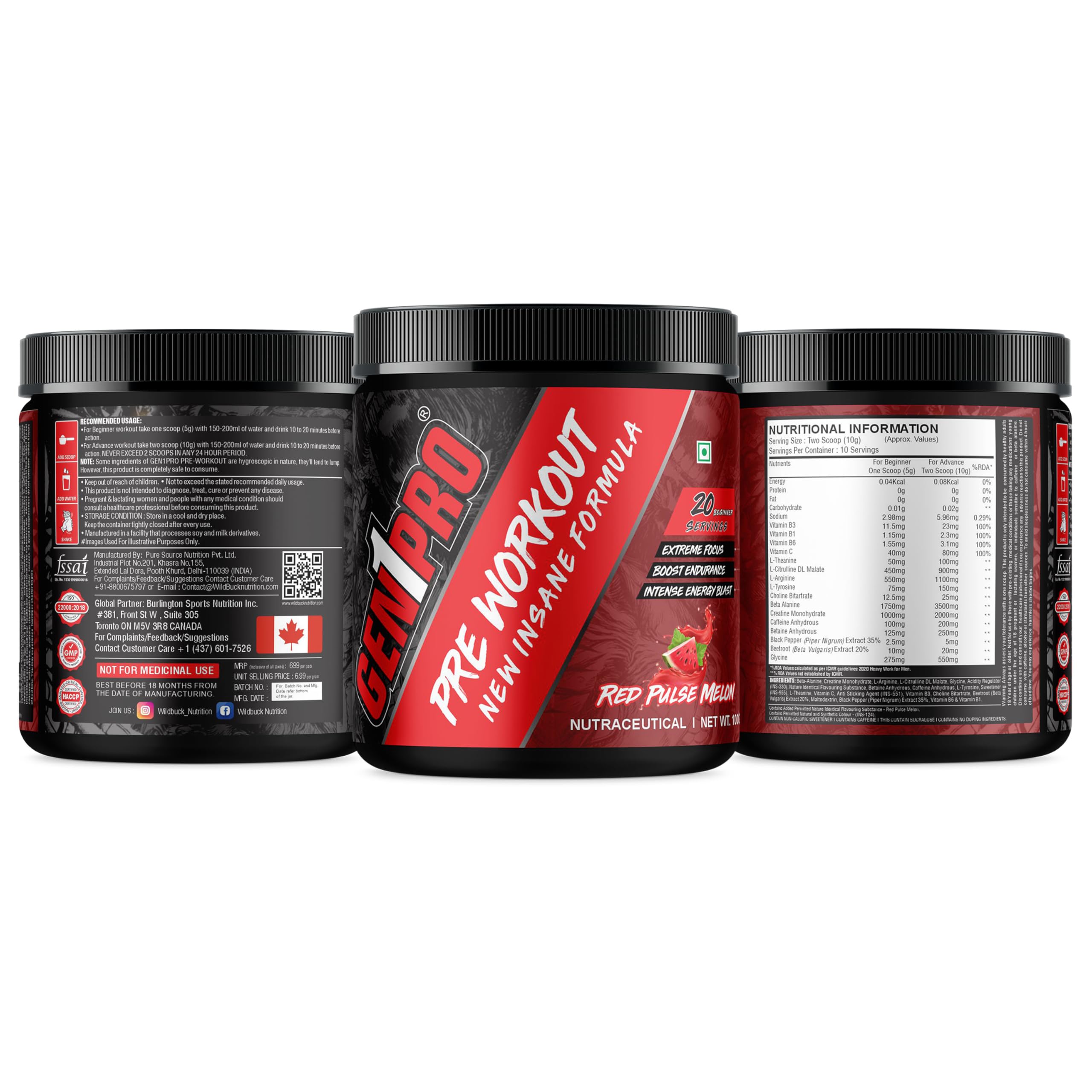 Pre Workout Powder – New Insane Formula for Energy, Focus, Endurance & Muscle Pump | 200mg Caffeine, 3.5g Beta-Alanine, Creatine, Amino Acids & Vitamins | Sugar Free Sports Nutrition Supplement [Red Pulse Melon, 15 Servings, 100g] — Amazon image 7