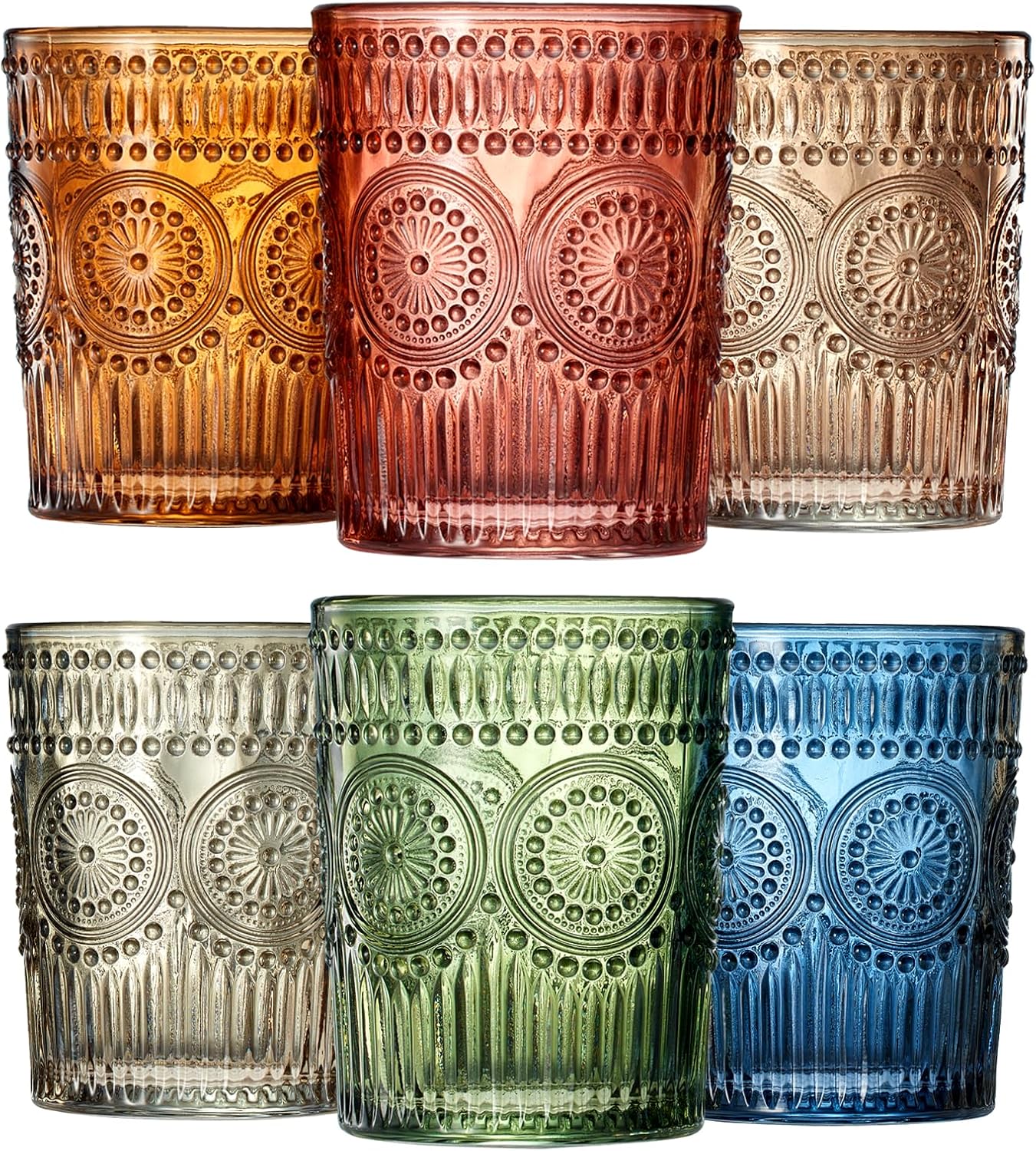 Amazon.com | Beautiful Colored Tumbler Drinking Glasses | Set of 6 ...