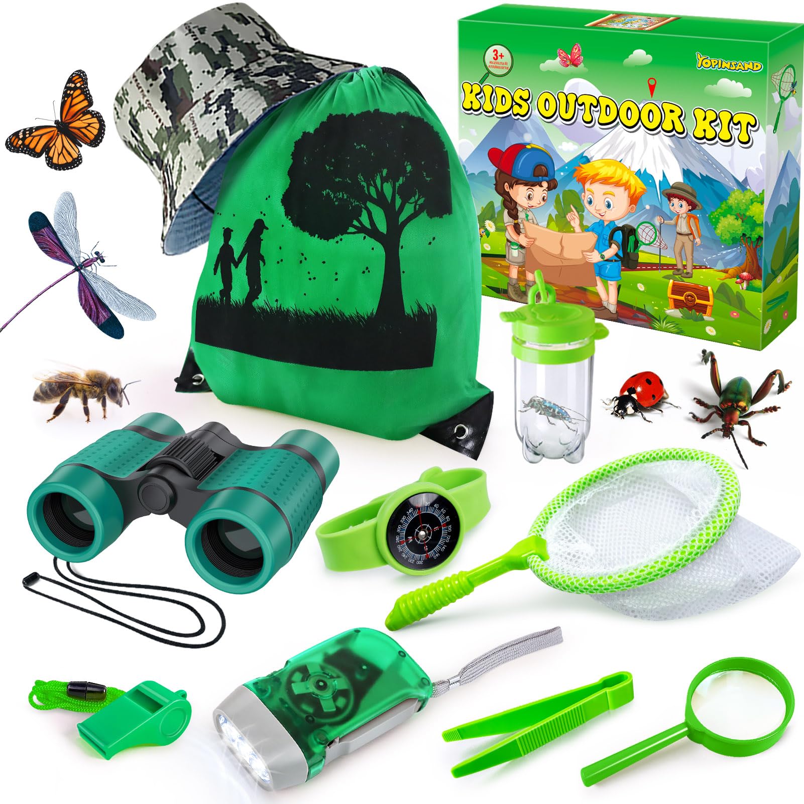 YOPINSAND Outdoor Exploration Kit, Camping Gear for Kids, Children's Toy Explorer Kit with Backpack & Hat, Binoculars, Ideal Outdoor Camping Adventure Toys for Boys Girls 3-12