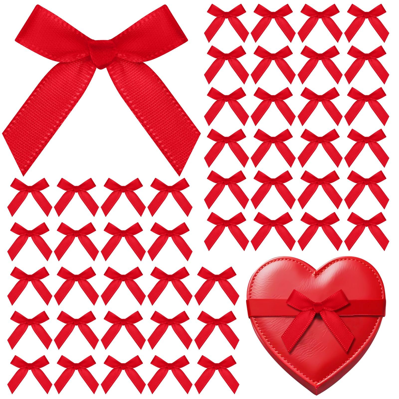 Photo 1 of 120 Pcs Mini Red Bows for Crafts with Self-Adhesive Dots, 1.57" Small Satin Ribbon Bows for Gift Wrapping Cake Decorations Sewing Scrapbook Card Making
