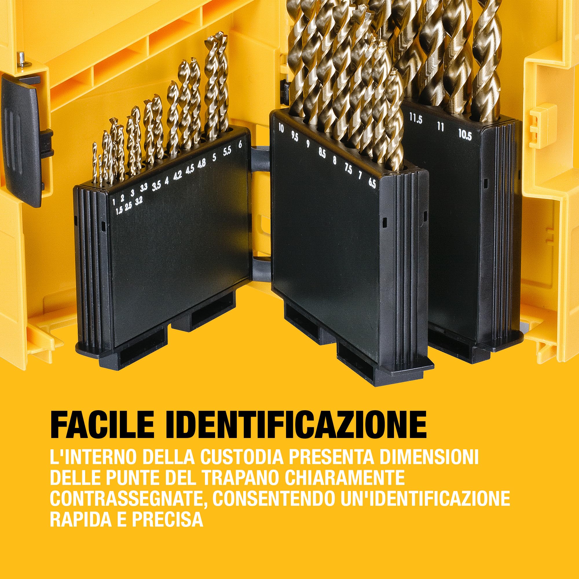DEWALT Set EXTREME 2 HSS-G da 29 pezzi, ideale per la foratura di acciai legati e non legati con una resistenza alla trazione fino a 900 N/mm², DT7926-XJ
