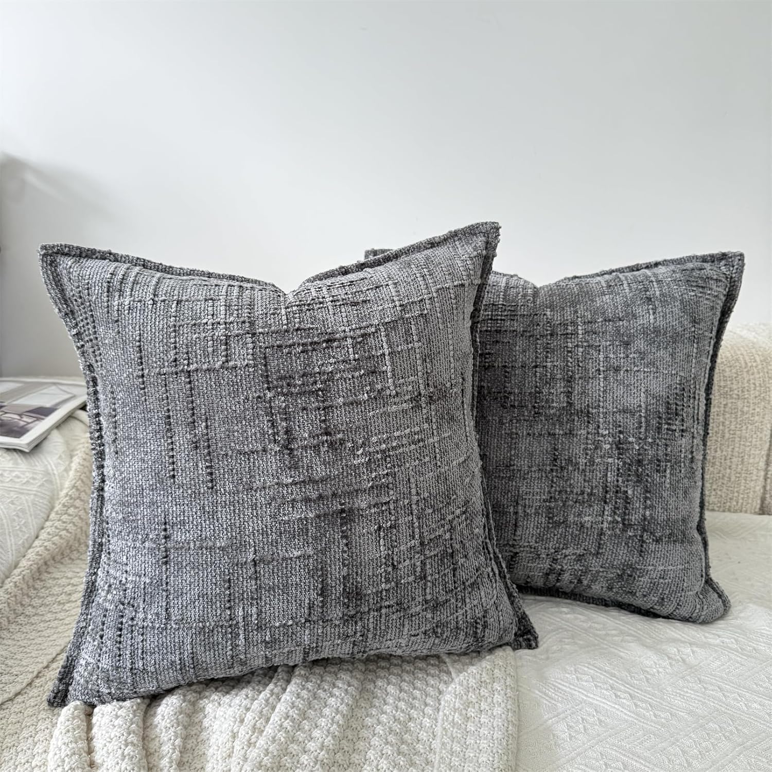OYIMUA Gray 20x20 Chenille Pillow Covers Set of 2 Farmhouse Decorative Textured Pillow Cases for Living Room Couch Bed Soft Luxury Accent Throw Pillows with Elegant Design - Image 5