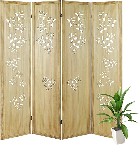 Miniatura 1 de ECOMEX Separadores de habitación tallados de 4 paneles, paneles plegables de privacidad de 5.6 pies, pantalla de división portátil de pared de