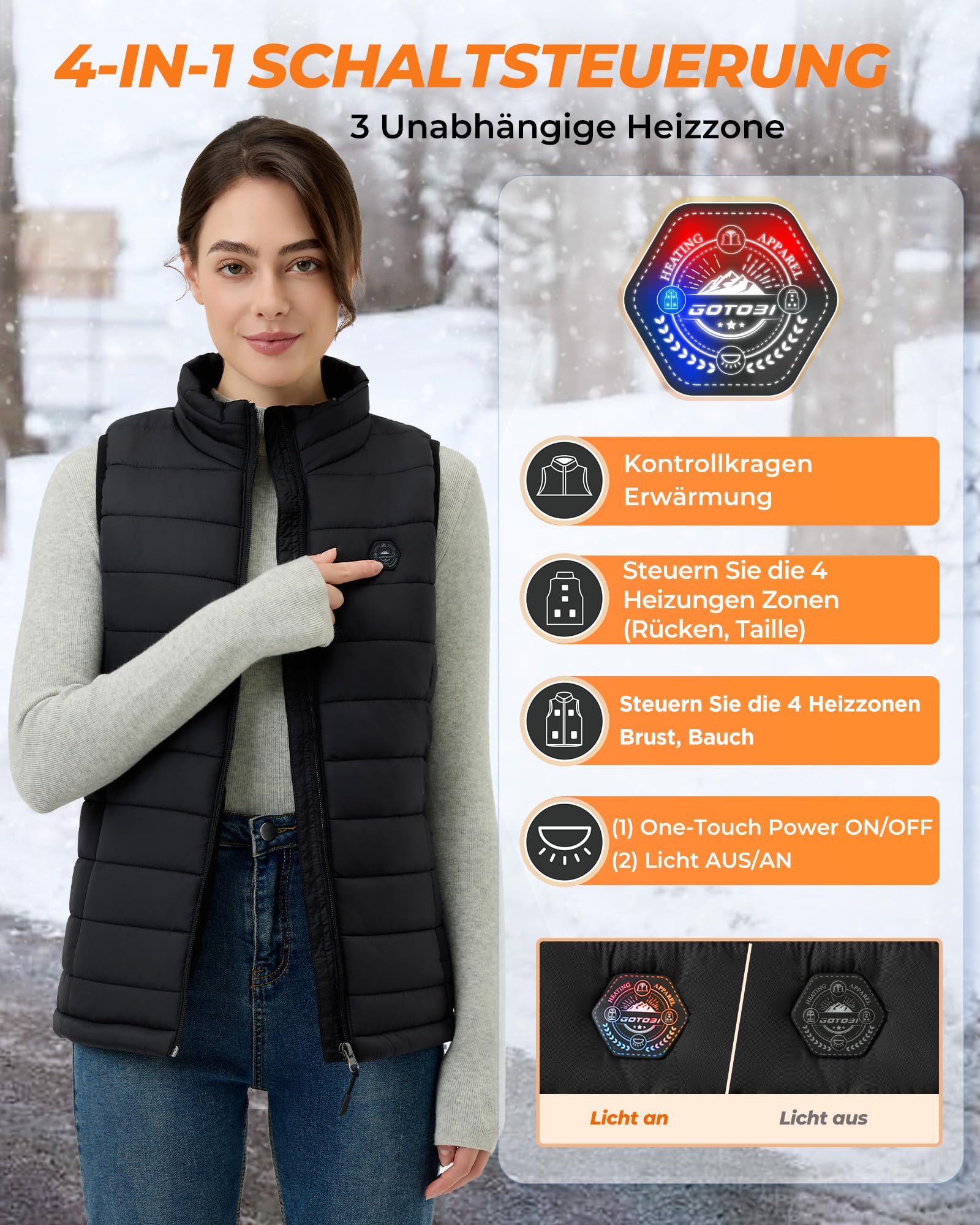 Heizweste Damen mit 16000mAh 7,4V Powerbank - Beheizbare Weste mit 9 Heizzonen und 3 Einstellbaren Temperaturen,Beheizte Weste, Outdoor-Arbeit Beheizbare Jacke