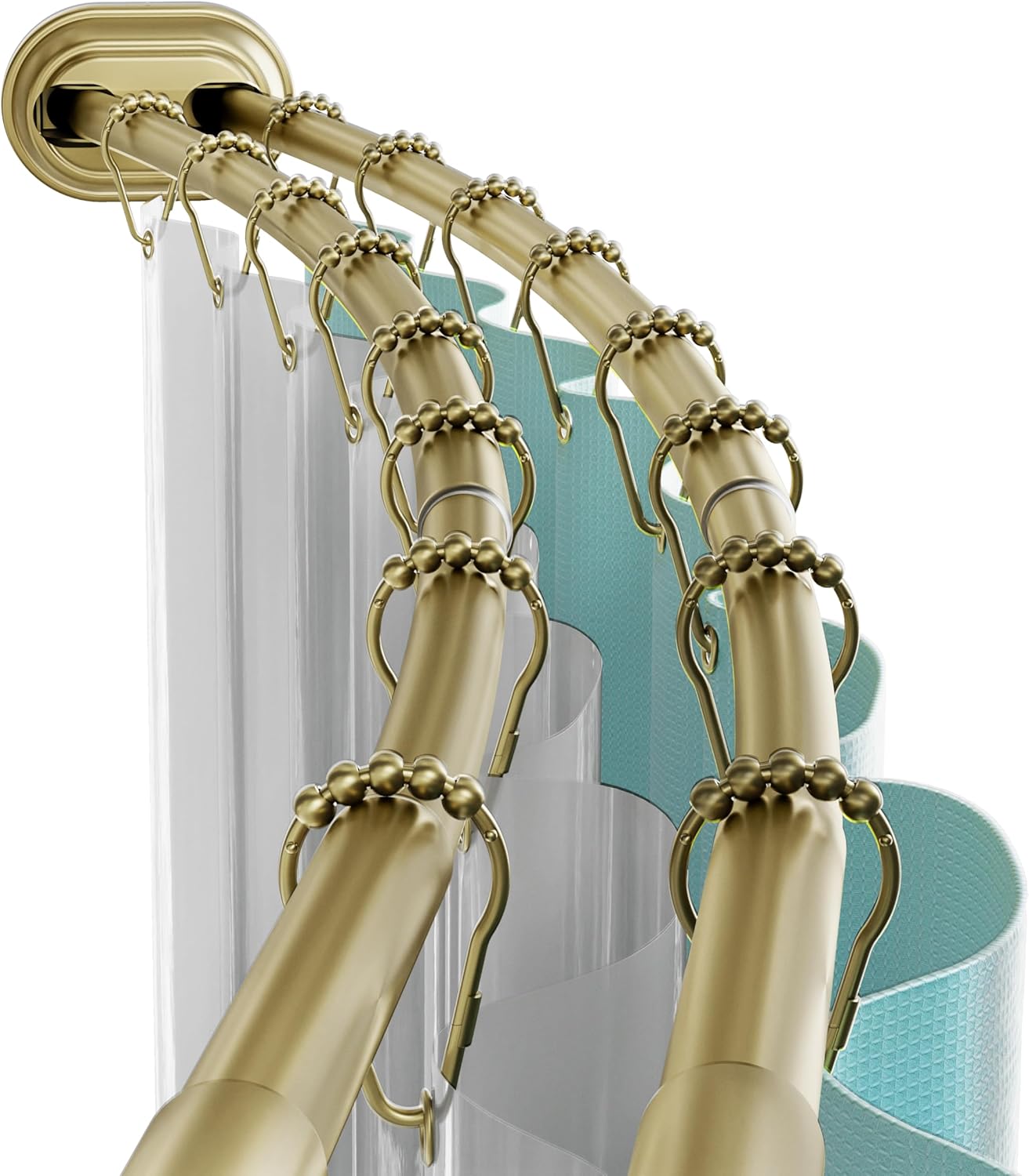 Zenna Home Rustproof Double Curved Shower Curtain Rod, No Drill Adjustable Curved Tension Shower Curtain Rod for Bathroom, Easy Install, Rounded for Extra Room, 50 to 72 Inches, Gold