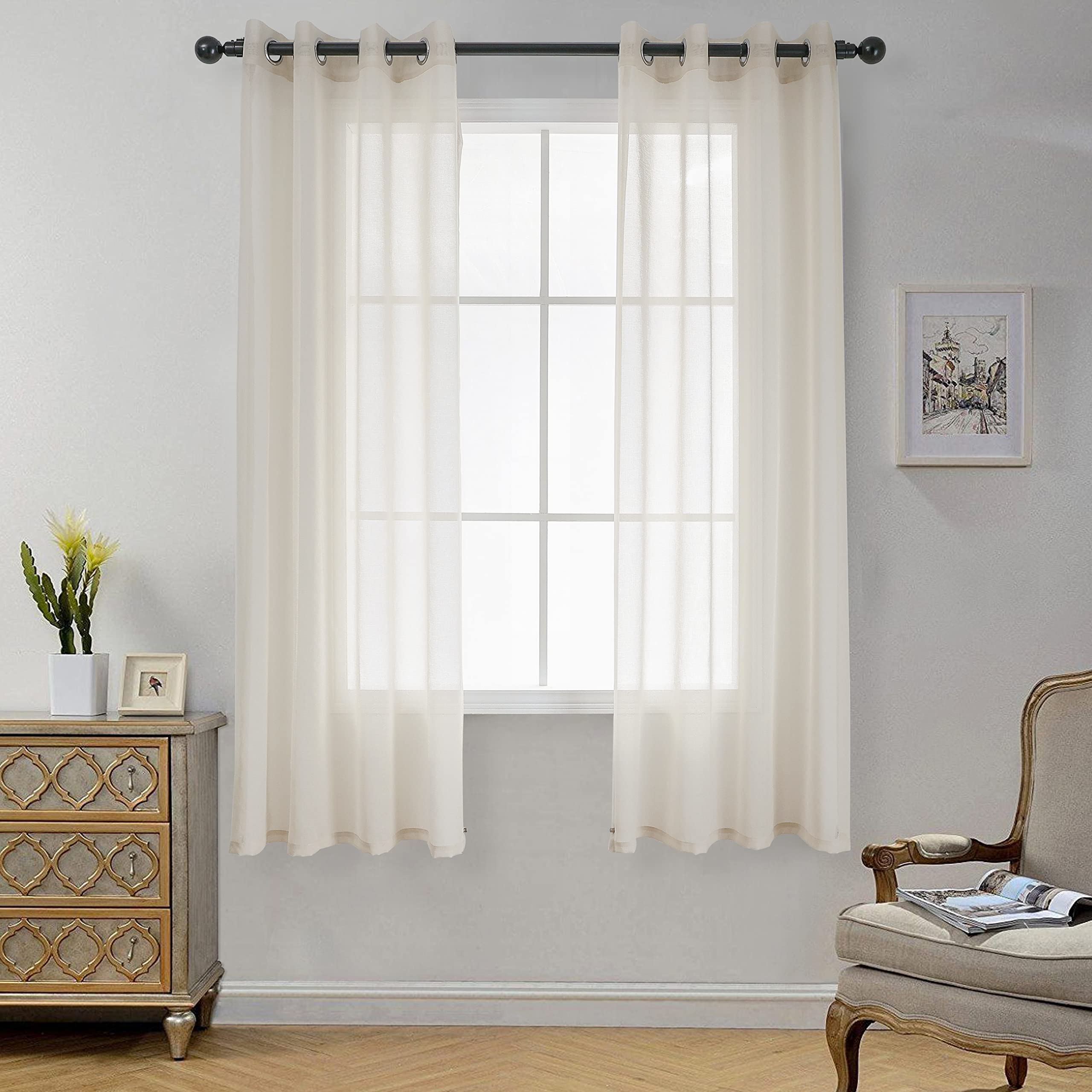 Cucraf Linen Net Curtains - Sheer Voile Eyelet Curtains For Living Room & Bedroom, 72" Drop Pair, Wrinkle Resistant Solid Colour Easy To Clean & Machine Washable