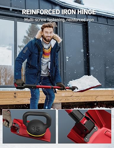 Miniatura 6 de AstroAI Pala de nieve plegable de 39 pulgadas para automóvil, pala de nieve extensible con mango de aluminio grueso y bisagra de hierro reforzado,