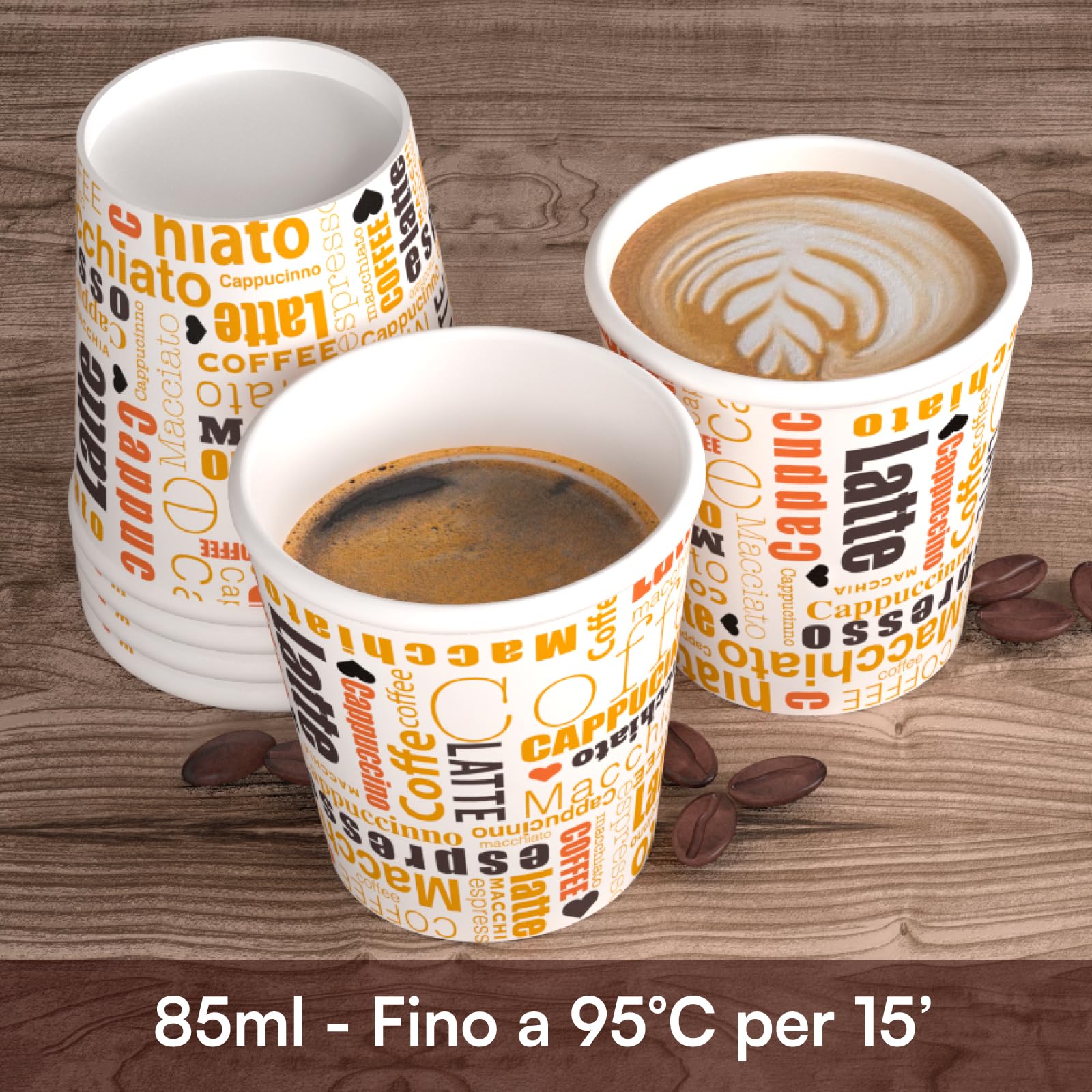 2000 Bicchierini in Carta per Caffè 85ml White Mocha Ecologici Biodegradabili Monouso Piccoli per Asporto Bevande Calde Bicchieri Made in Italy - Prodotto e Confezionato in Italia