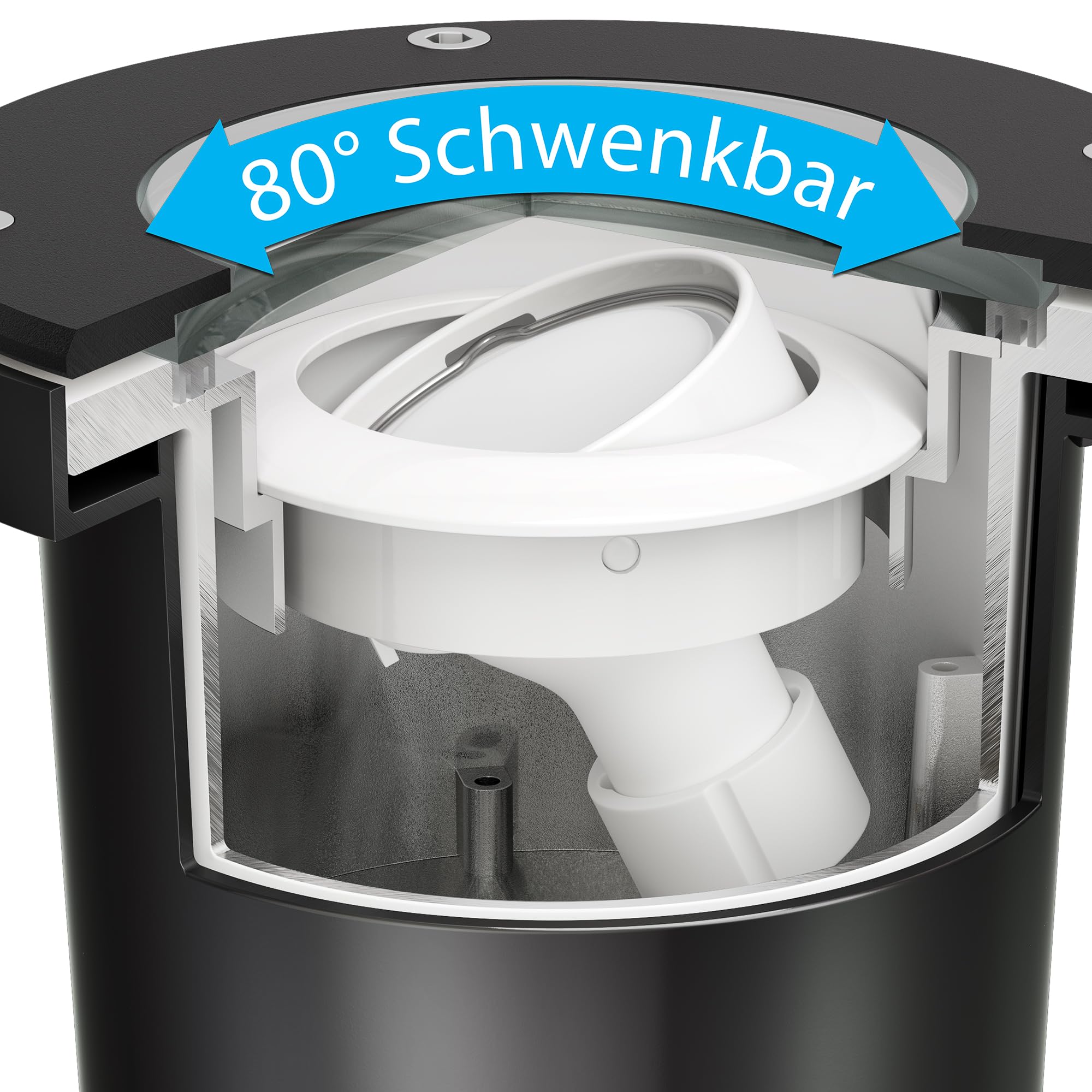 ledscom.de Lampada da incasso a pavimento BOFU per esterni, IP67, orientabile, acciaio inox, rotonda, 150 mm Ø, 1x GU10 max. 15W, vetro smerigliato