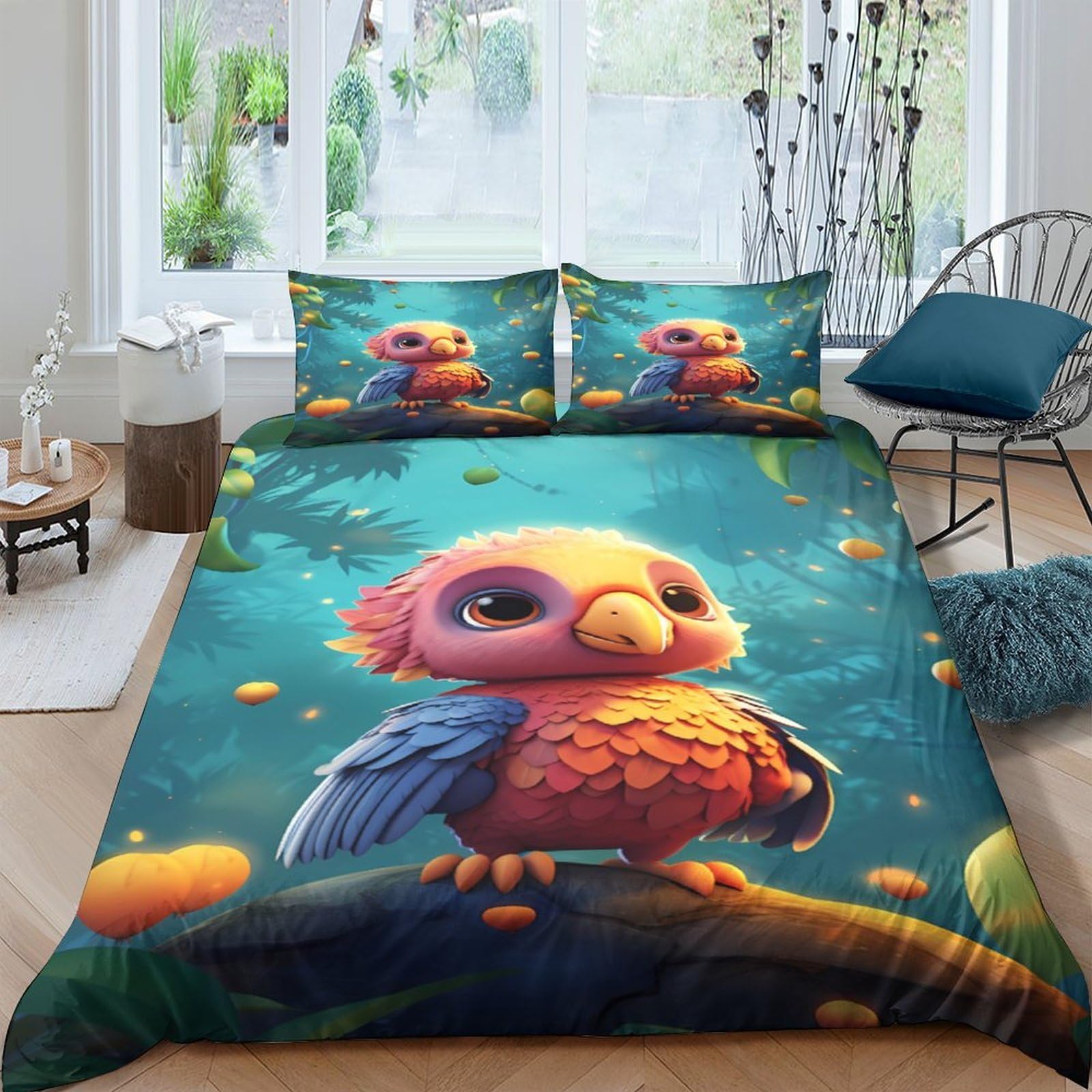 Ctjqhvkz Style-9 3D Printed Cute Parrot Fitted Sheet Microfiber Soft Bird Forest Mattress Cover For Bedroom Dorm Decor Protection Single（135X200cm）