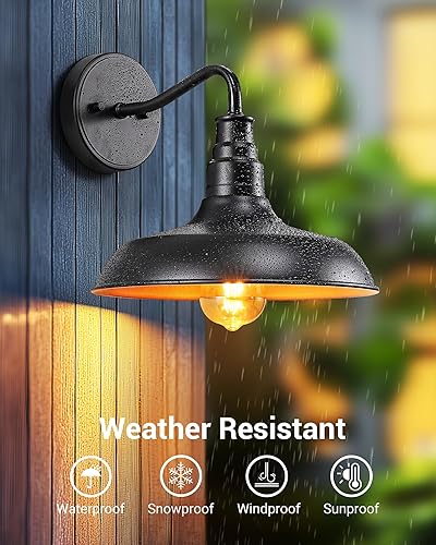 Miniatura 2 de DEWENWILS Paquete de 2 lámparas de pared para exteriores, lámpara de granero de cuello de cisne, linterna negra mate para montaje en pared, aplique