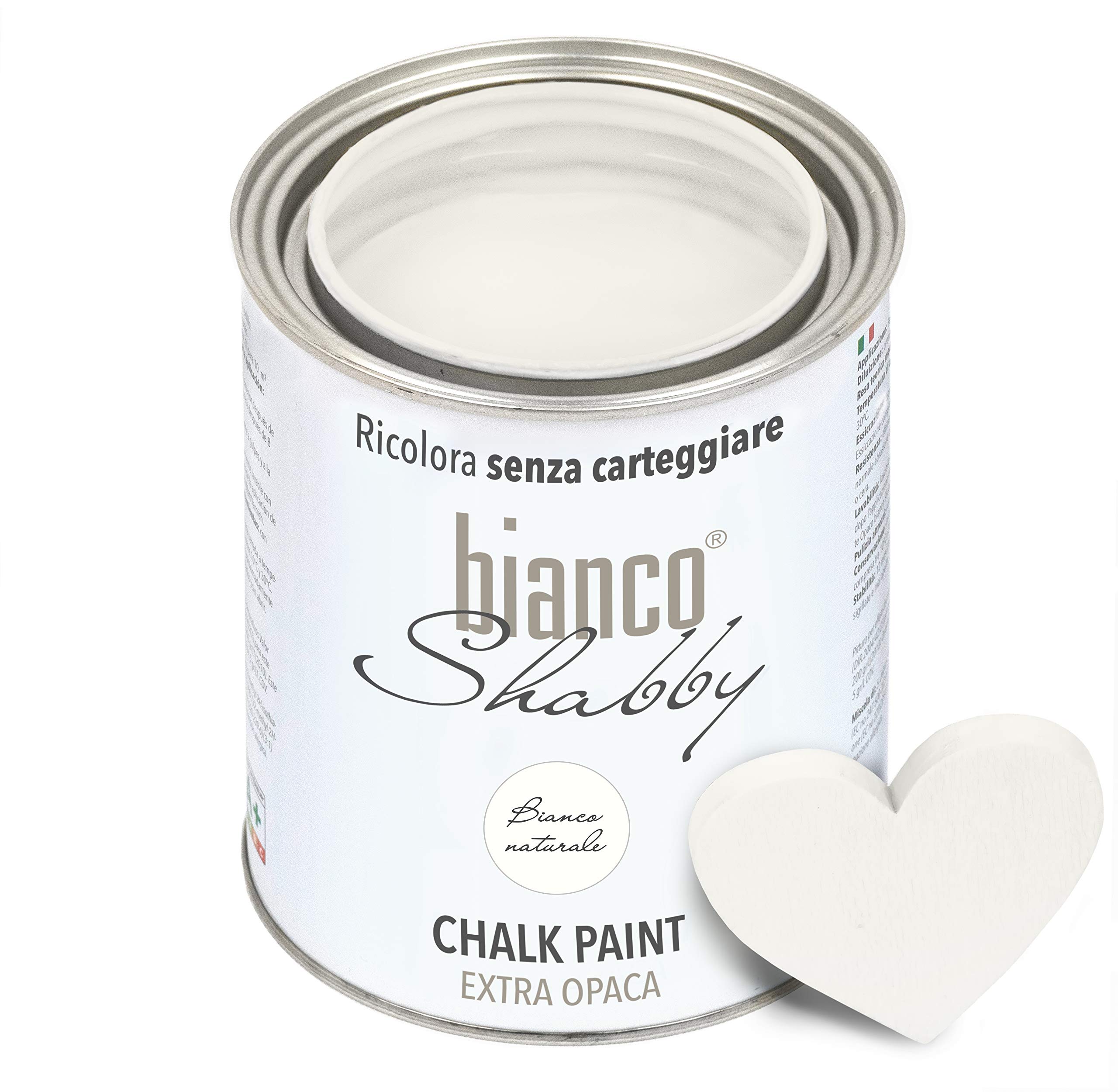 bianco Shabby Pintura a la Tiza Blanca Natural + Acabado - 1L Chalk Paint Blanco Mate + 1L de Acabado para Muebles y Paredes de Madera en Exterior - Decoración del Hogar