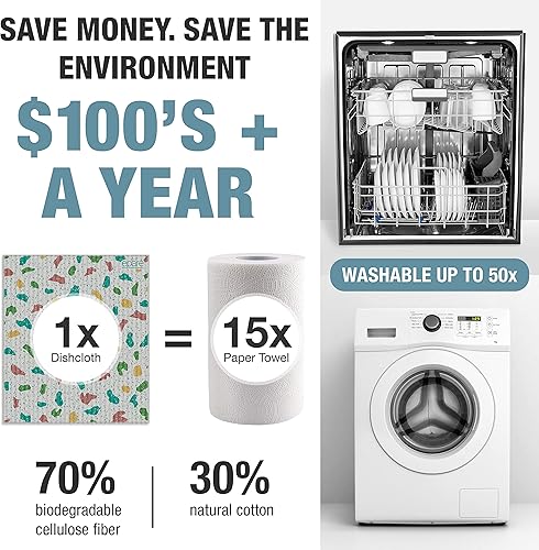 Miniatura 3 de Eparé Paños de esponja de celulosa, paquete de 4 paños suecos grises para cocina, paños de cocina para lavar platos, esponjas suecas y toallas