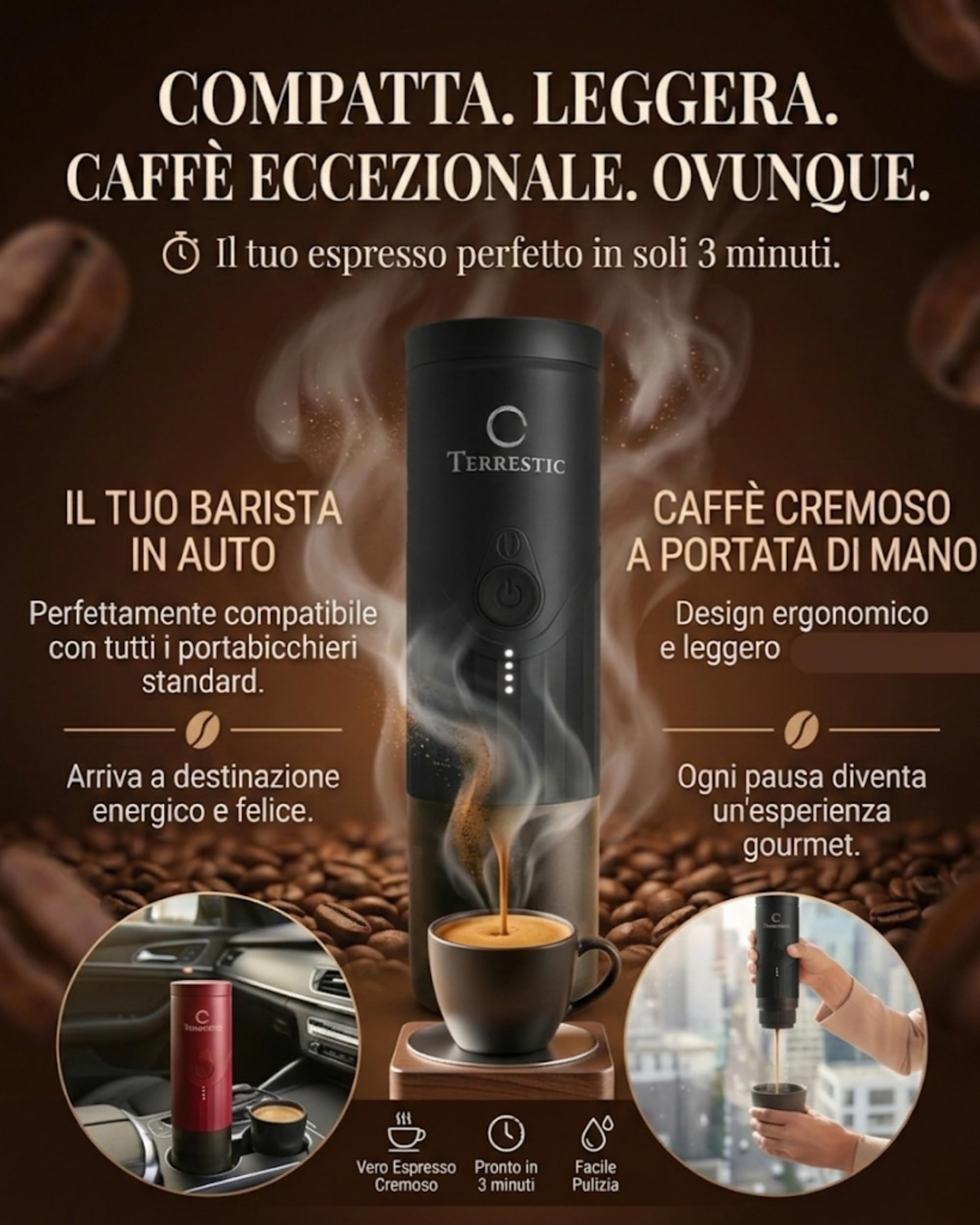 Macchina Caffe Portatile 80 Ml, Caffettiera Portatile, Macchinetta Caffè da Viaggio Ricaricabile USB, Compatibile con Polvere e Capsule Nespresso con Custodia Rigida