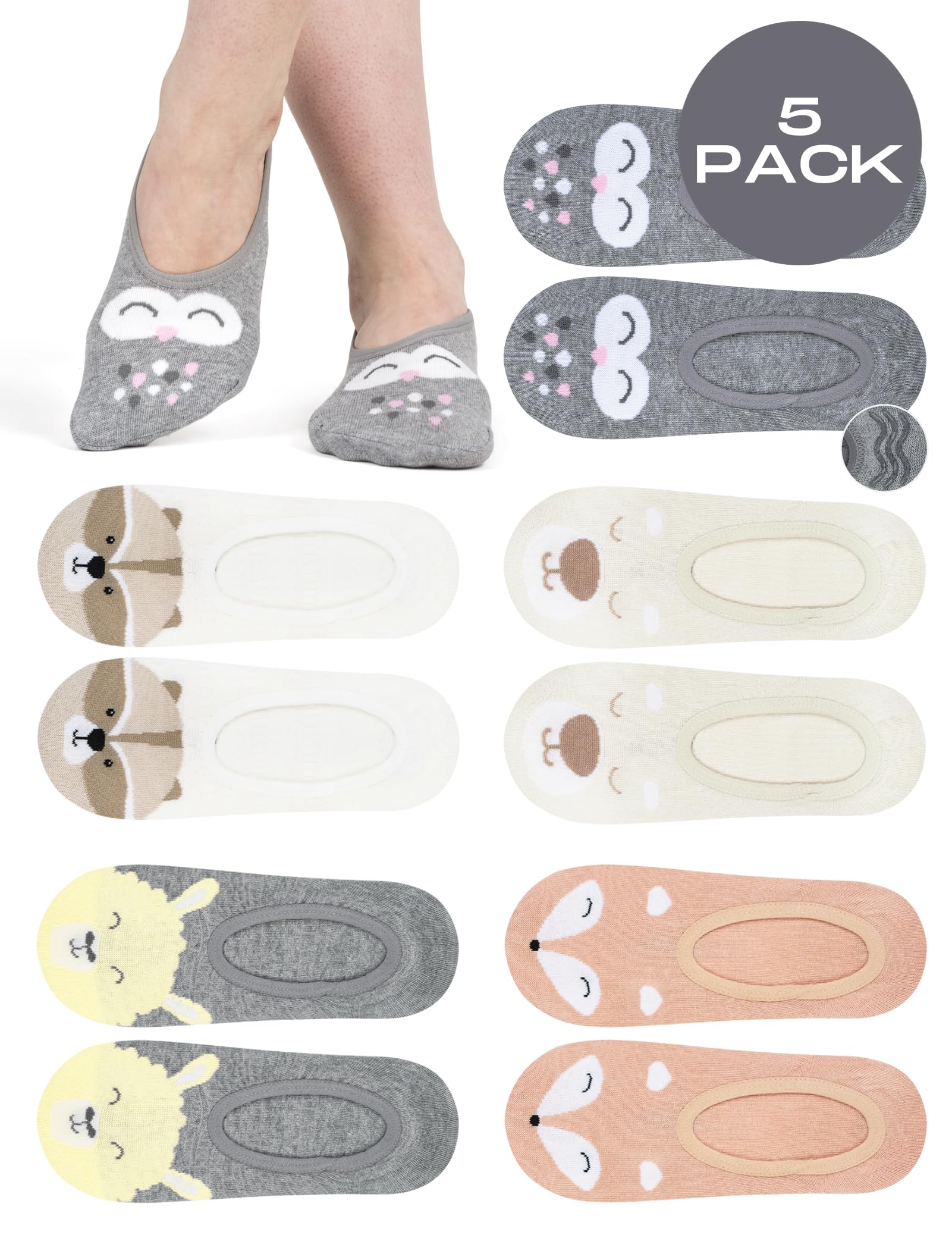 Soxo Women's 5 Pairs Invisible Socks Ankle Socks Trainer Multipack Cotton Funny Ballet 2.5-6.5