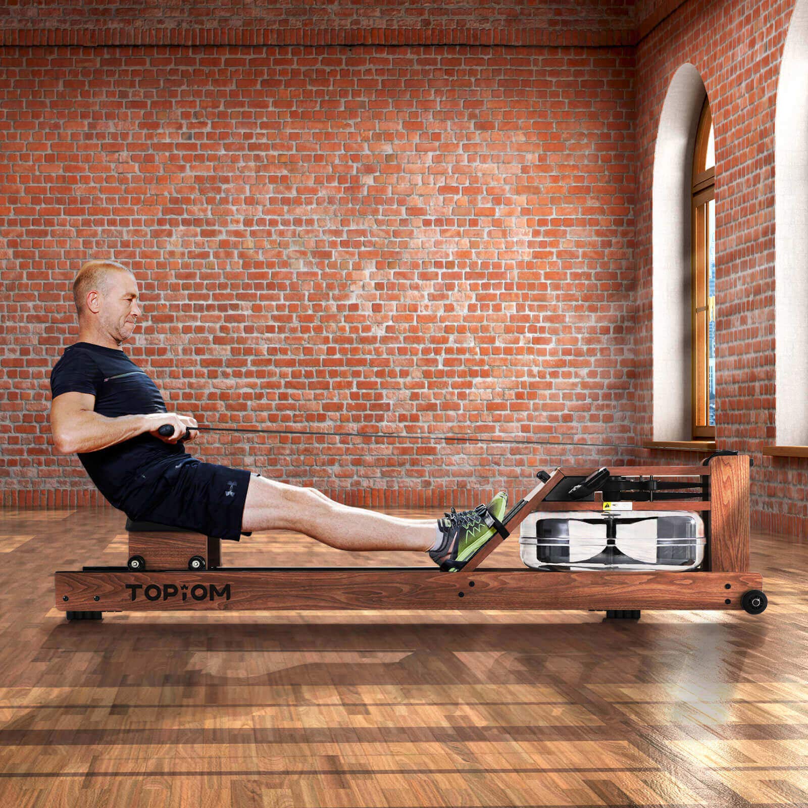 Topiom Rowing Machine Home Wooden Water Resistance Rowing Machine