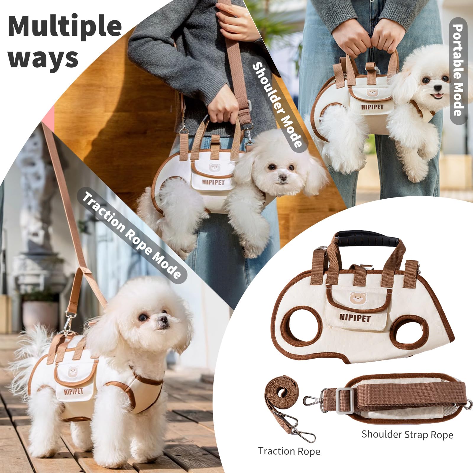 PETCUTE Sac à Bandoulière Mains Libres pour Chien,Sac de Transport pour Chiens avec Poche,Respirant Harnais de Levage pour Chien avec Bandoulière,Réglable Sac à Dos de Transport pour Chat et Chiots