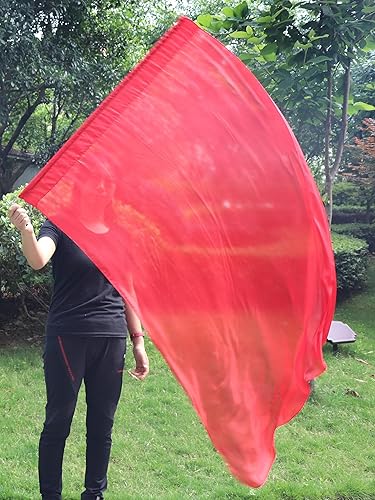 Miniatura 2 de Winged Sirenny Bandera de seda Poi, 50 pulgadas rectangular Spinning Playsilk Alabanza Profética Adoración Danza Banner (rojo)