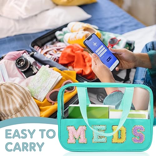 Miniatura 5 de Geetery Bolsa de chenilla con letras, de nailon de PVC, estuche portátil para maquillaje, parche preppy con cremallera, bolsa de almacenamiento