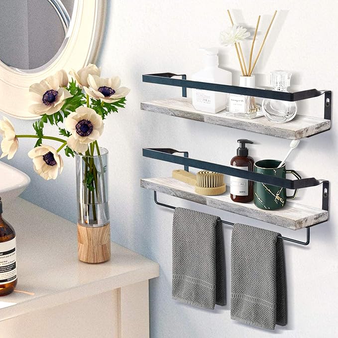 Amazon.com: Trustmade Floating Shelves with Towel Bar, Wall Mounted ...