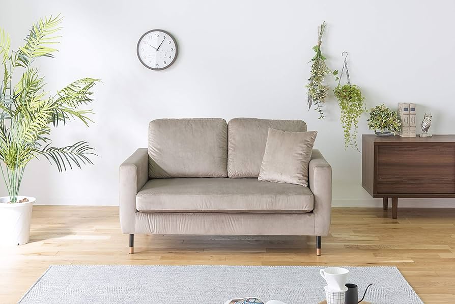 2人掛けソファ グレージュ ベロア調